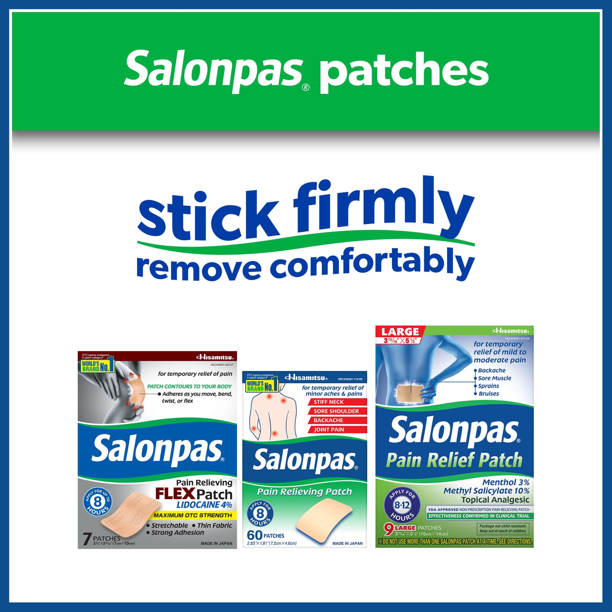 Salonpas Pain Relief Patch, 20 Count (Pack of 1), Up to 12 Hours Temporary Relief of Mild to Moderate Pain, Backache, Sore Muscle, Sprains, Bruises Salonpas Au supplements