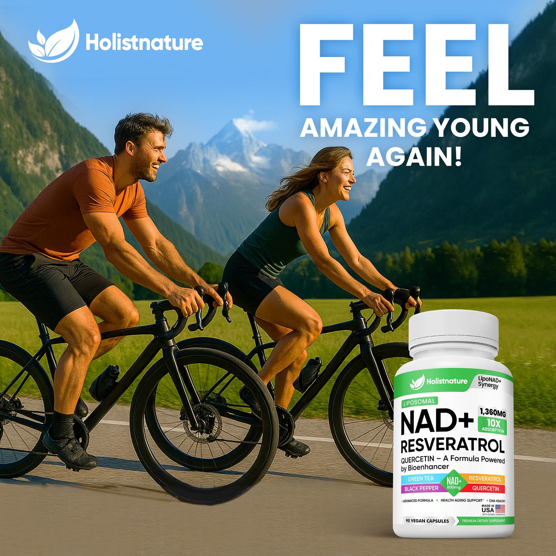 NAD+ Supplement, 1,360mg Max Strength Liposomal | Resveratrol, Quercetin, Green Tea | Cellular Energy & Healthy Aging for Men & Women | 800mg of 100% High Purity NAD+ for Energy, Focus - 90 Capsules Holistnature Au supplements