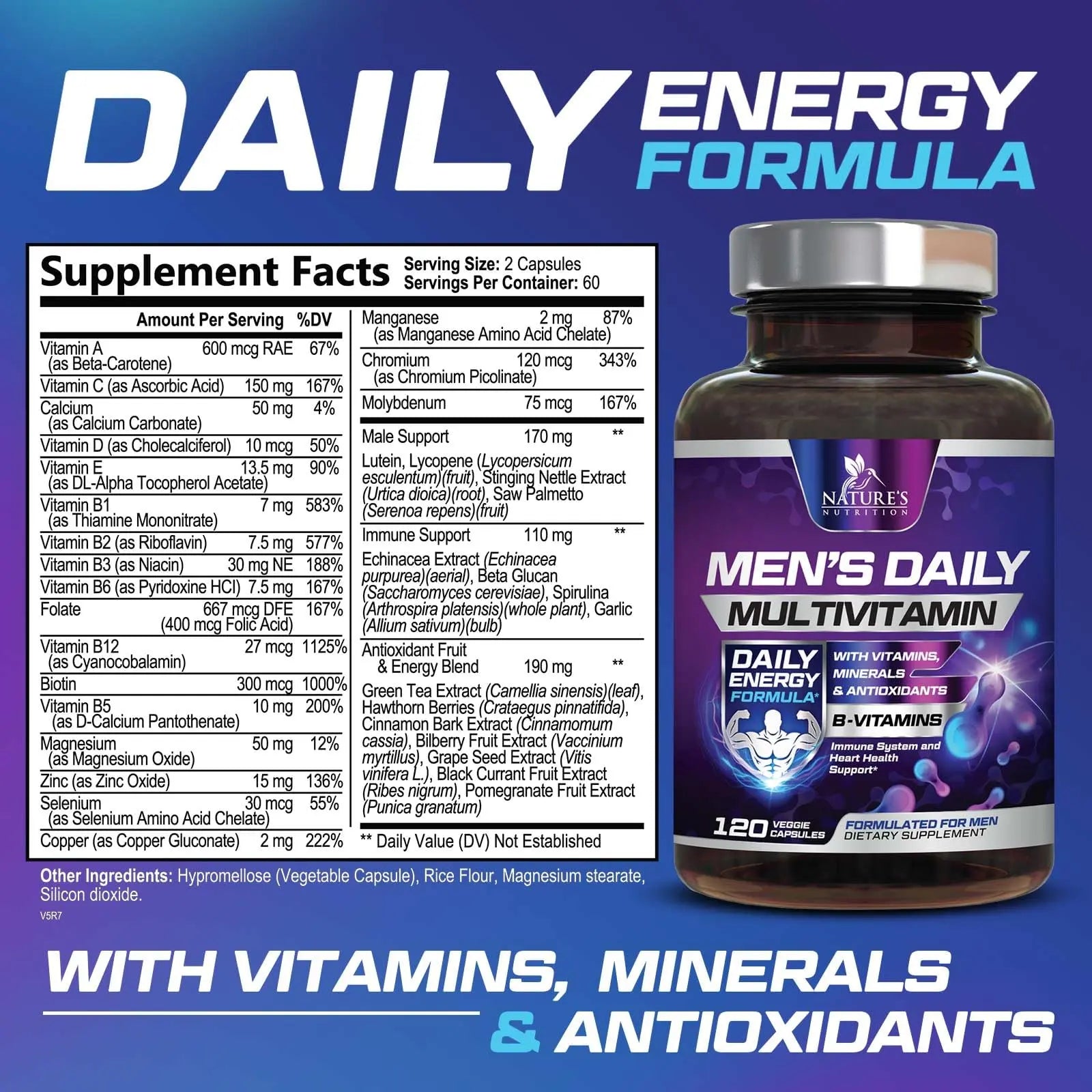 Multivitamin for Men - Advanced Supplement with Full-Spectrum Formula, Essential Vitamins A, C, D, E, & Zinc - High Potency B Vitamins Multi Nature's Nutrition Au supplements
