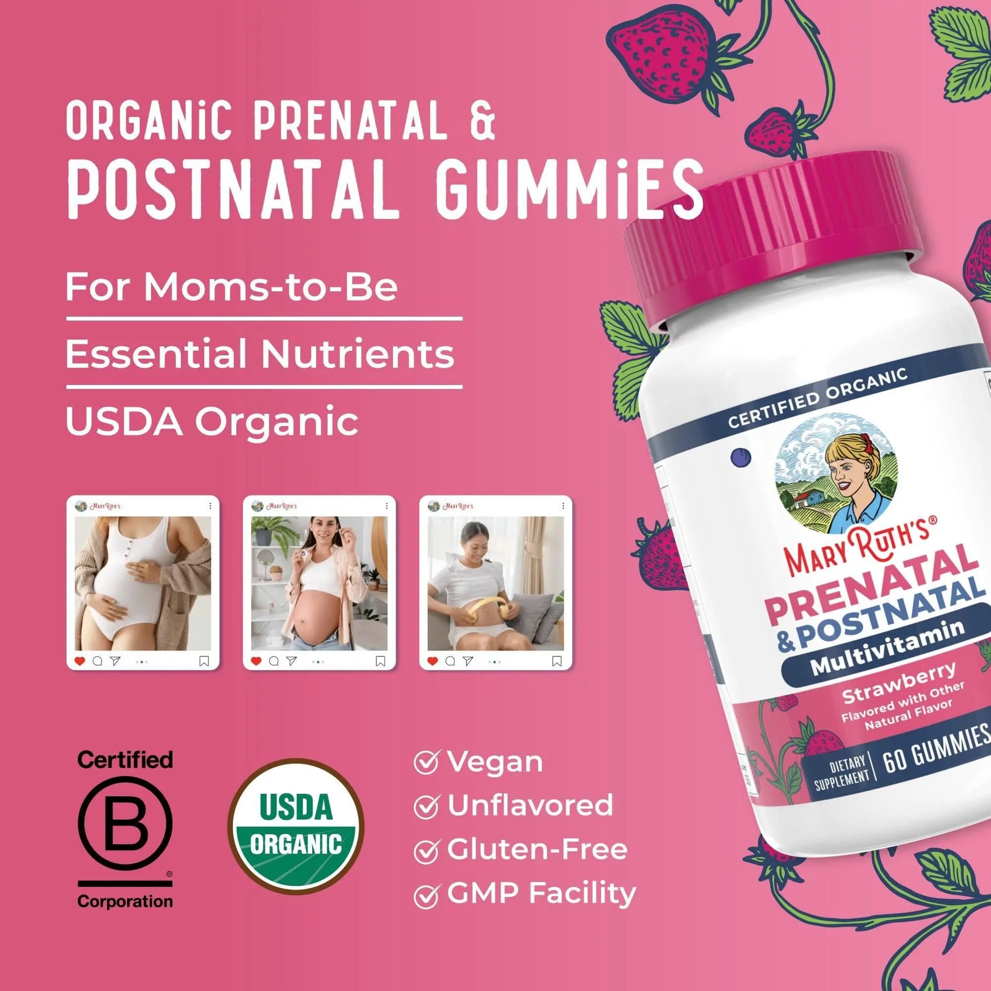 MaryRuth Organics Prenatal Vitamins for Women | USDA Organic Prenatal Gummies | Postnatal Vitamins for Women Breastfeeding | Methylfolate 800 mcg DFE | Iodine | Vegan | Non GMO | 30 Servings MARYRUTH'S Au supplements