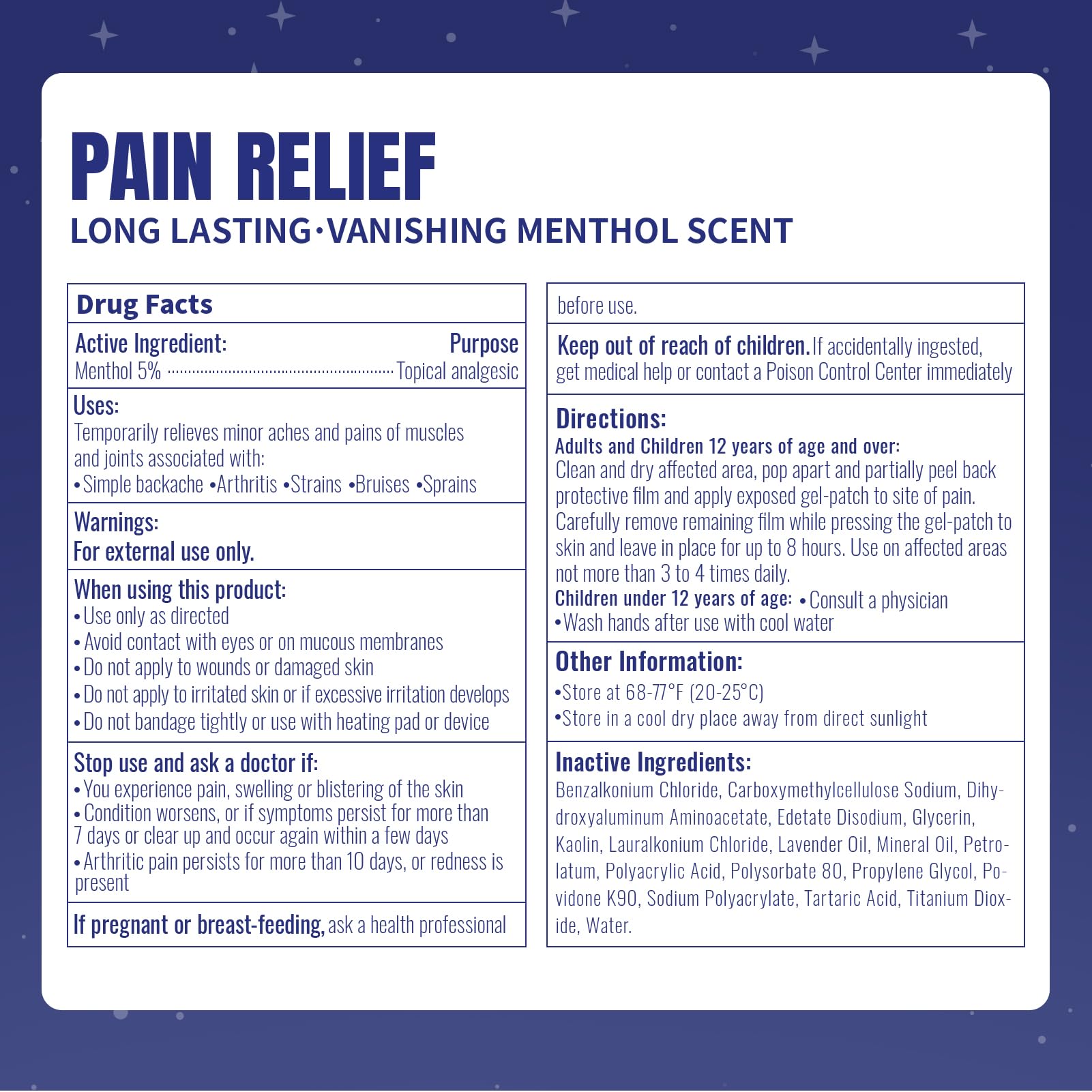 ZEEY 5% Menthol Overnight Pain Relief Patches, French Lavender Oil Pain Patch for Back, Knee, Neck, Shoulders, Joints, Muscle Soreness, Fast Acting, Topical Analgesic, Gel Patch, 3.94" x 2.76", 5Ct ZEEY Au supplements