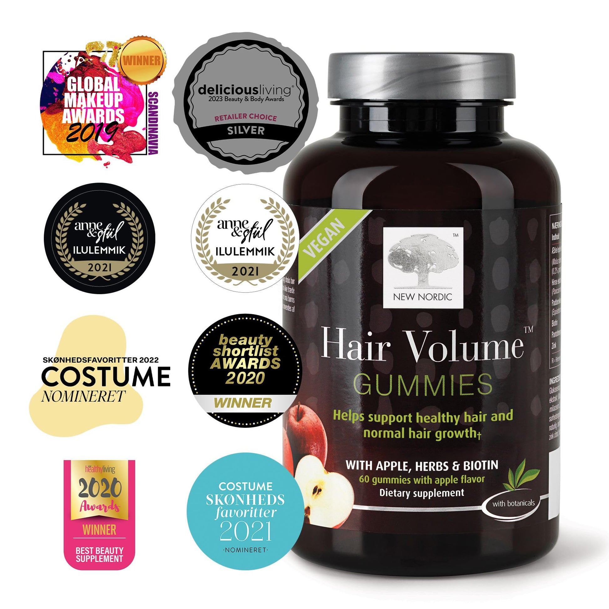 NEW NORDIC Hair Volume Gummies, 2500 mcg Biotin, Daily Hair Vitamins Supplement to Support Hair Skin & Nails, Vegan, 60 Count (Pack of 3) NEW NORDIC Au supplements