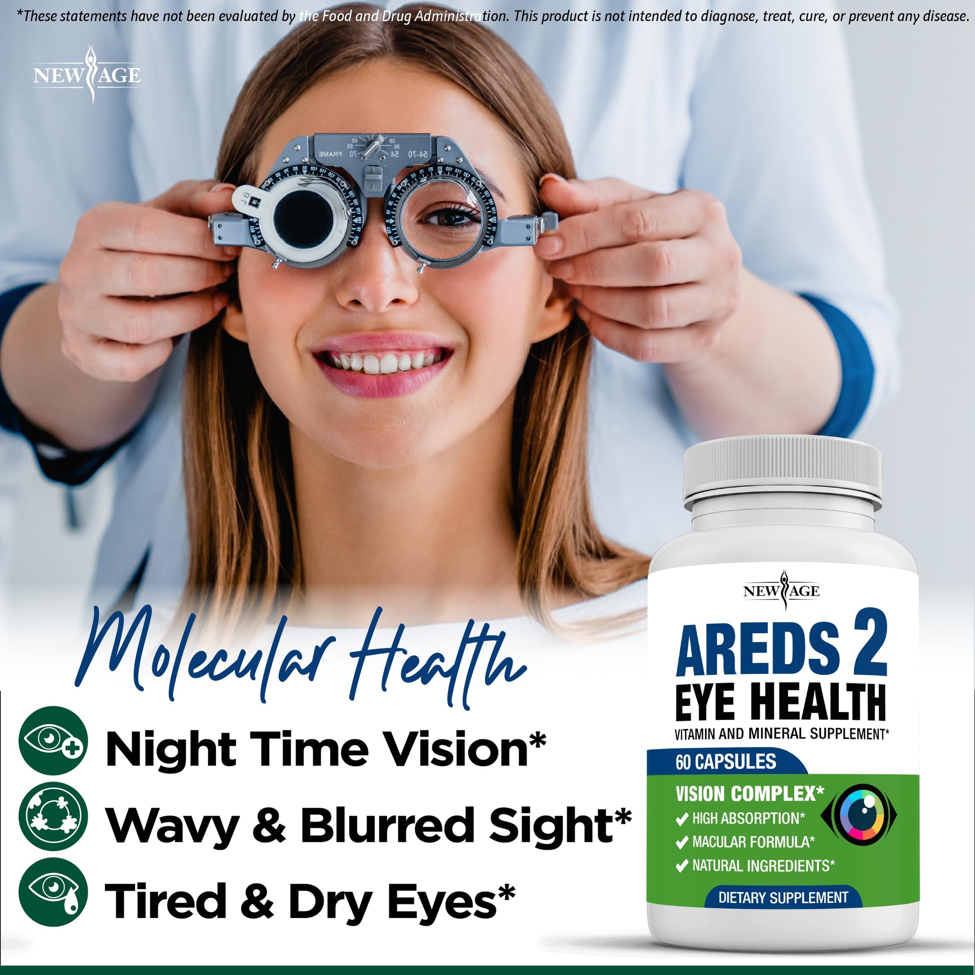 NEW AGE AREDS 2 Eye Vitamins - Lutein, Zeaxanthin, Bilberry, Astaxanthin Mineral Vision Supplement - 180 Count NEW AGE Au supplements