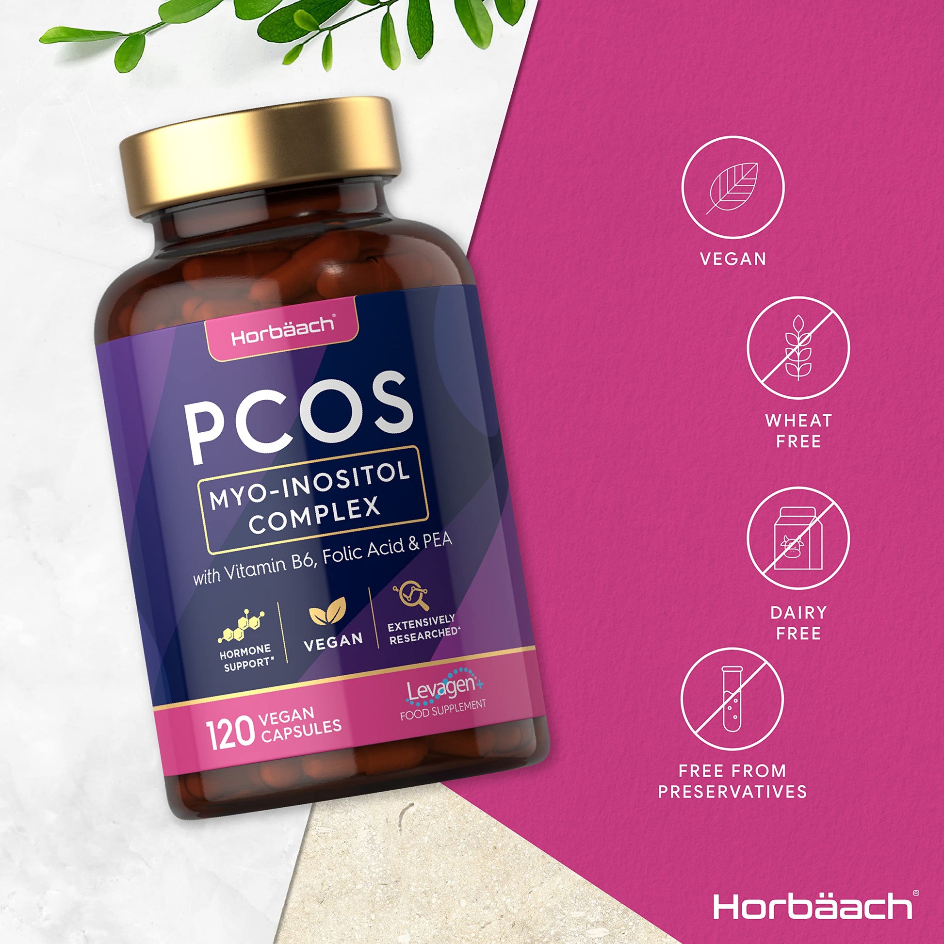 Inositol Supplement for PCOS | 120 Vegan Capsules | Myo-Inositol Complex with Folic Acid Horbäach Au supplements