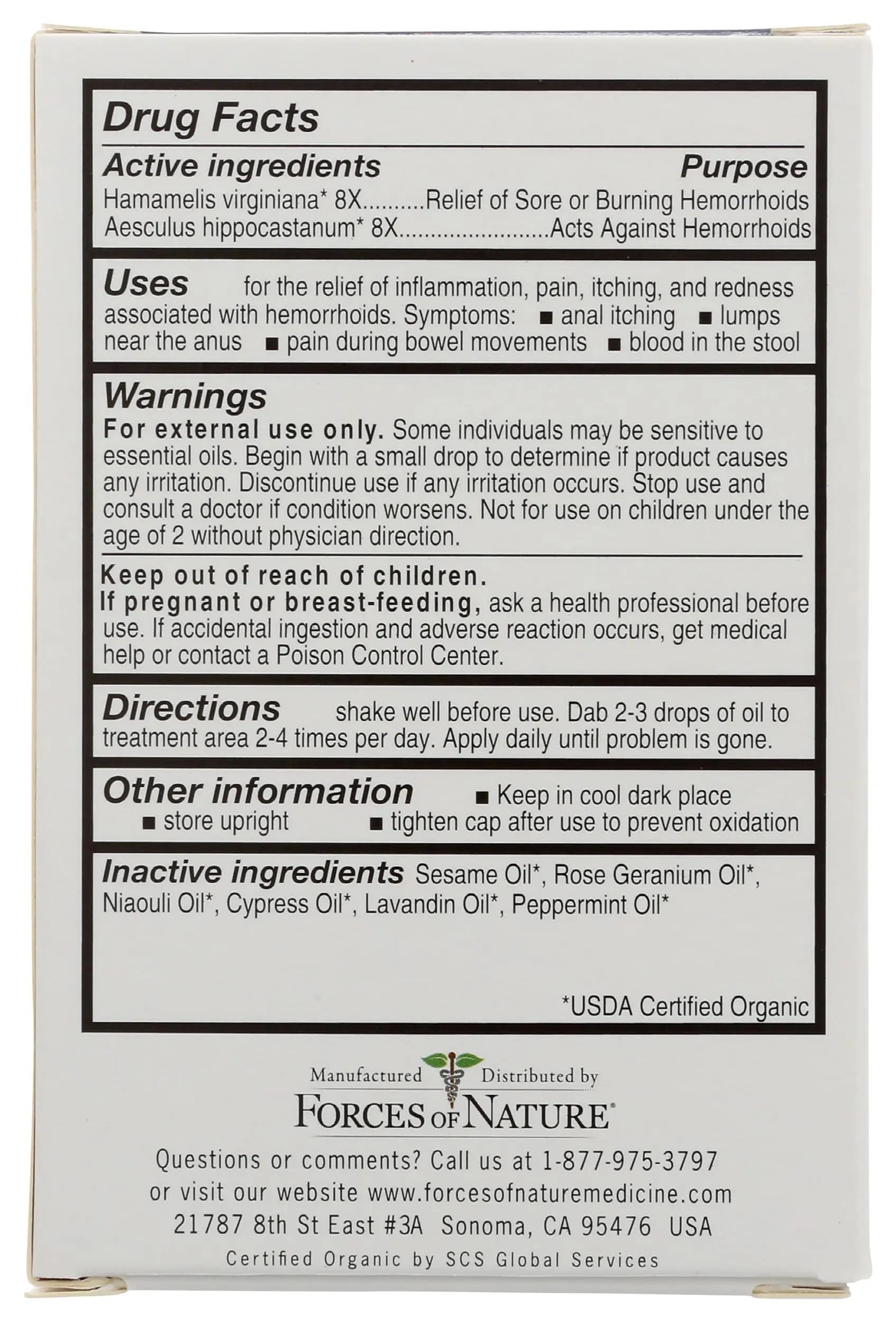 Forces of Nature Hemorrhoid Control Extra Strength, Organic Homeopathic Medicine with Witch Hazel, Horse Chestnut, and Soothing Essential Oils for Itching, Swelling & Discomfort, 5ml (0.17 fl oz) Forces of Nature Au supplements