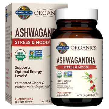 Garden of Life Organic Ashwagandha Supplement with Probiotics & Ginger - Stress, Mood & Energy Support, Vegan, Gluten Free, Non GMO, 2 Month Supply, 60 Tablets Garden of Life Au supplements