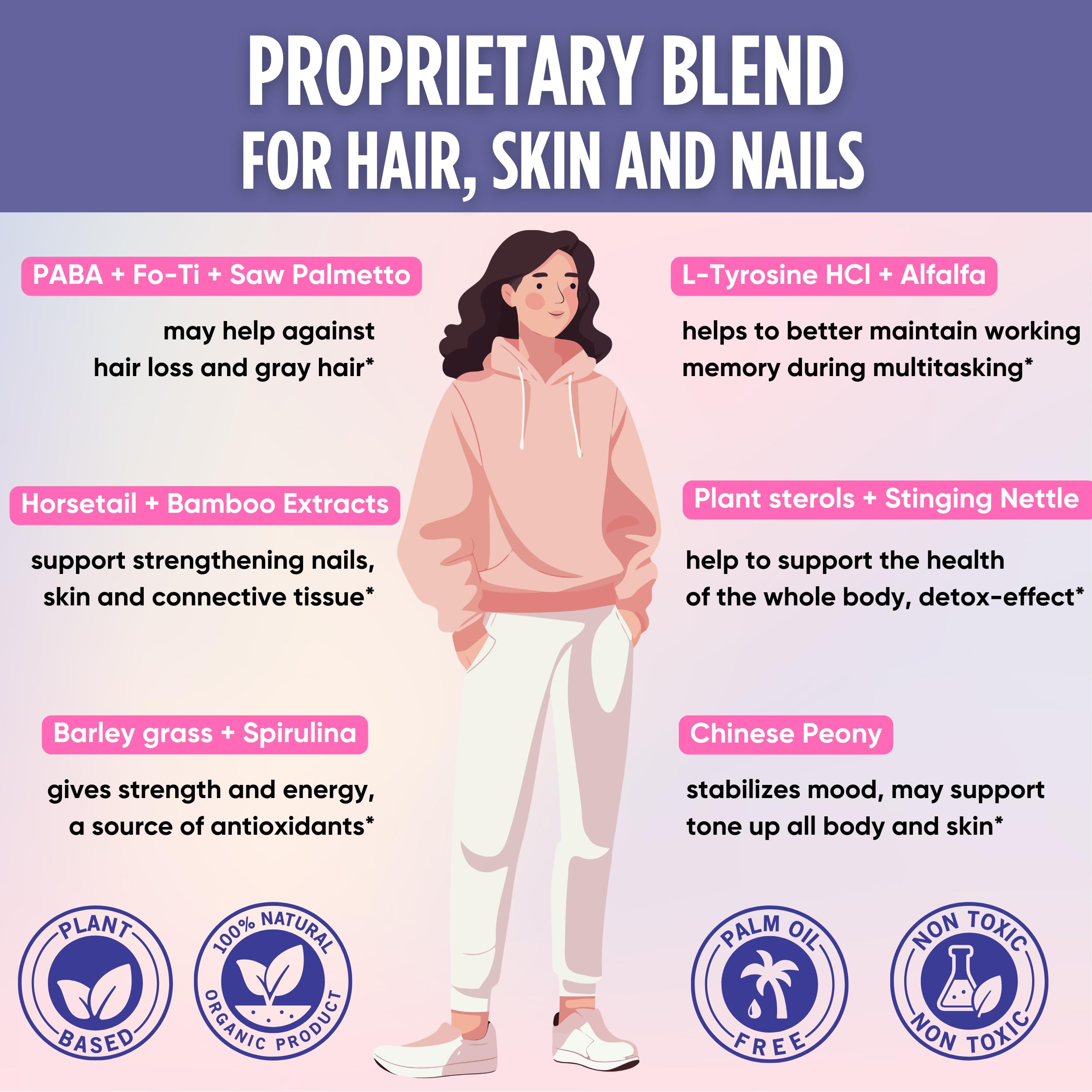 healblend Hair Skin and Nails Vitamins for Women with Biotin 5000 mcg, Iron and Manganese | Vegan, Non-GMO | 60 Capsules healblend Au supplements