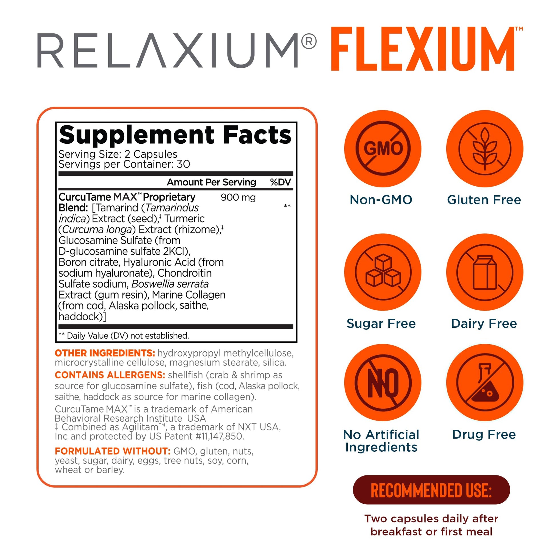 Relaxium Flexium Joint Support Supplement, Drug-Free, with CurcuTame Blend, Turmeric Supplement Formulated to Support Comfort and Mobility, 60 Capsules Relaxium Au supplements