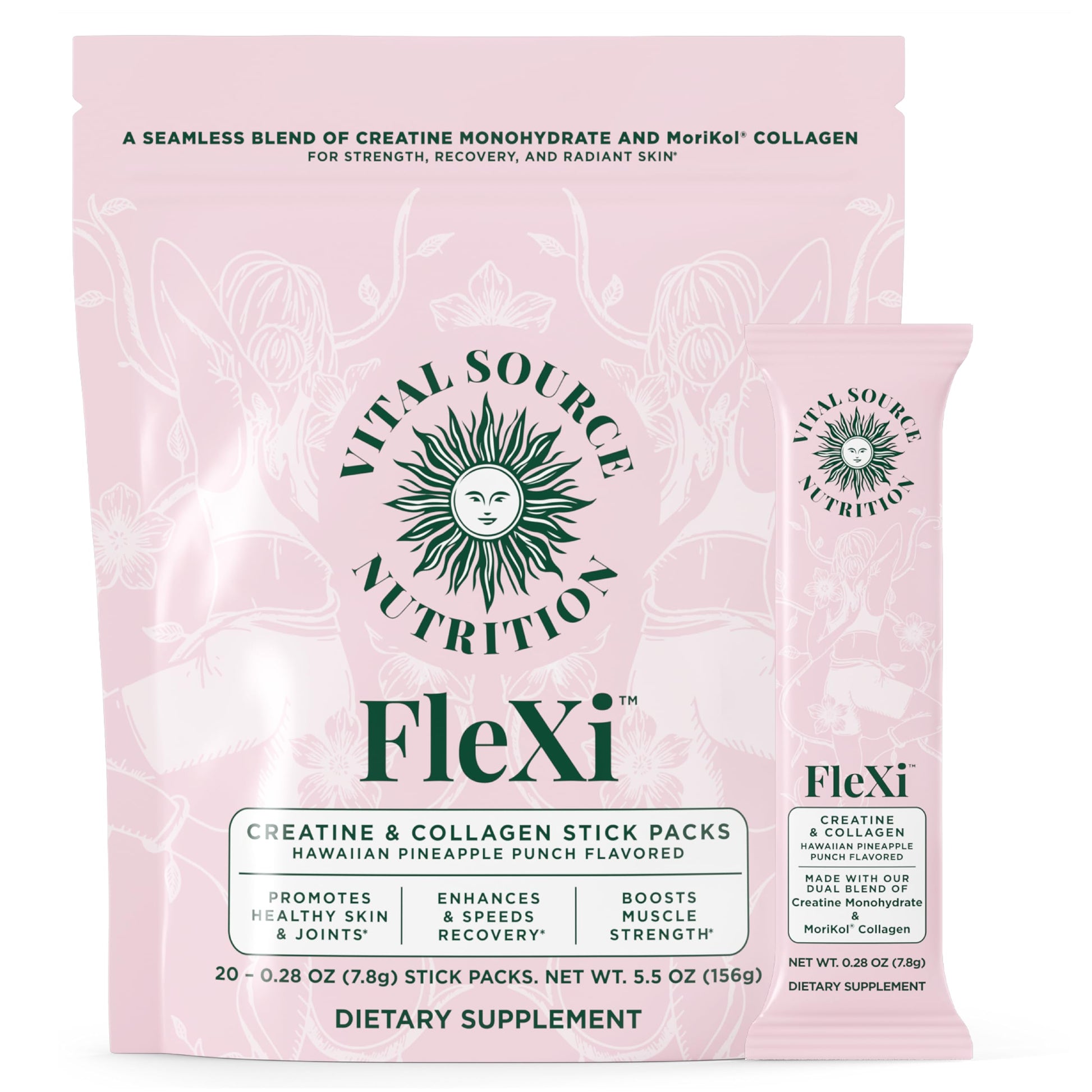 Vital Source Nutrition - Flexi - Creatine & Collagen Stick Packs - 5g Creatine Monohydrate + 1g MoriKol Collagen -Supports Strength, Recovery & Skin Health -20 Servings Vital Source Nutrition Au supplements