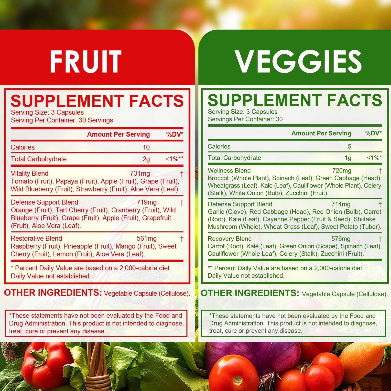 Fruits & Veggies Supplements - 2 Bottles 180 Total Vegetarian Capsules | BalanceNatural Vitamins Supplement Dietary Nutritional Balance,Lngredients Blended Vitamin & Mineral Whole Food Supplement Ruduwu Au supplements
