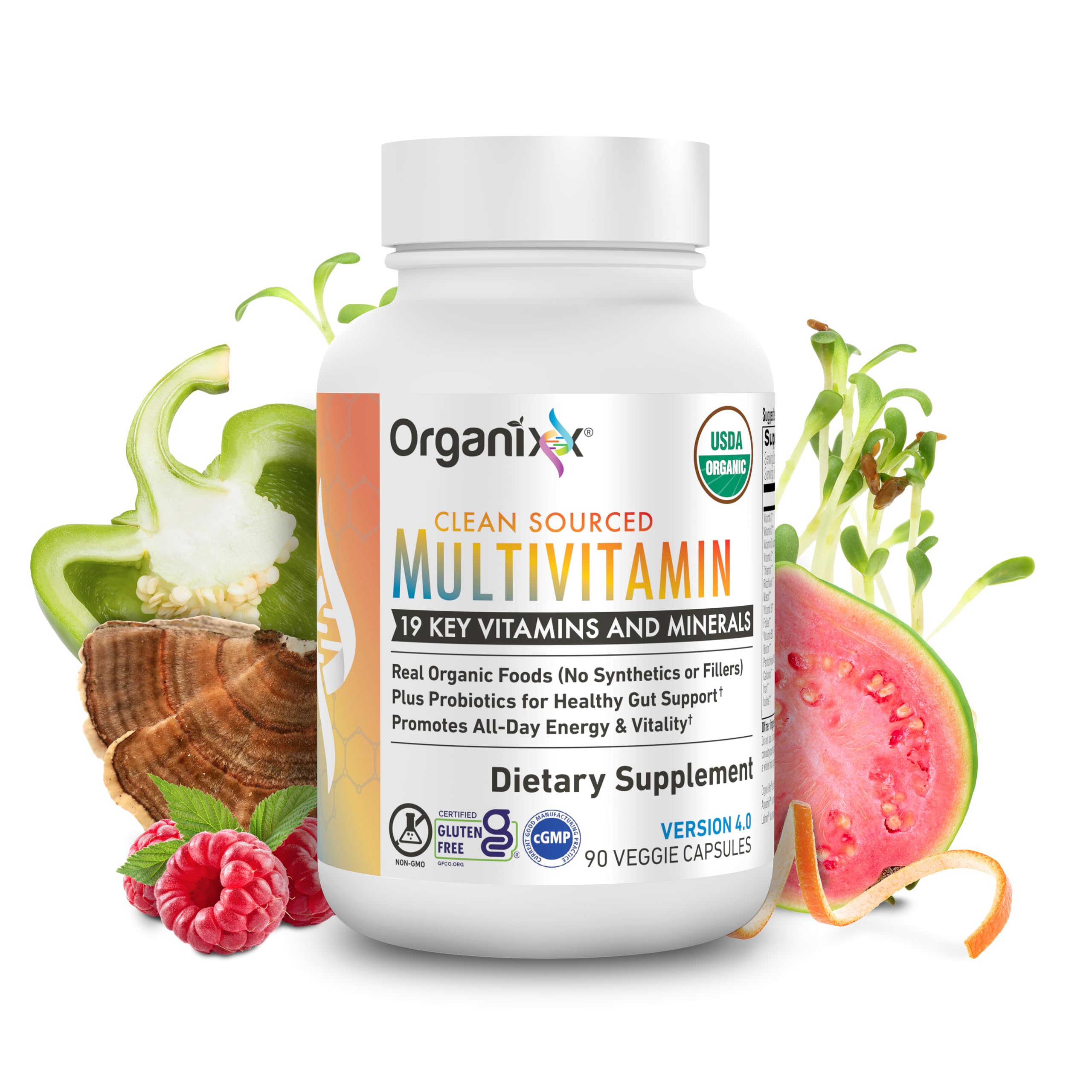 Organixx Clean Sourced Multivitamin for Women & Men, w/Vitamin C, D3, Vitamin B Complex, Probiotics, Organic Fruits & Vegetables, Supports Digestive Gut Health, Immune Support, 90 Vegan Gel Capsules Organixx Au supplements