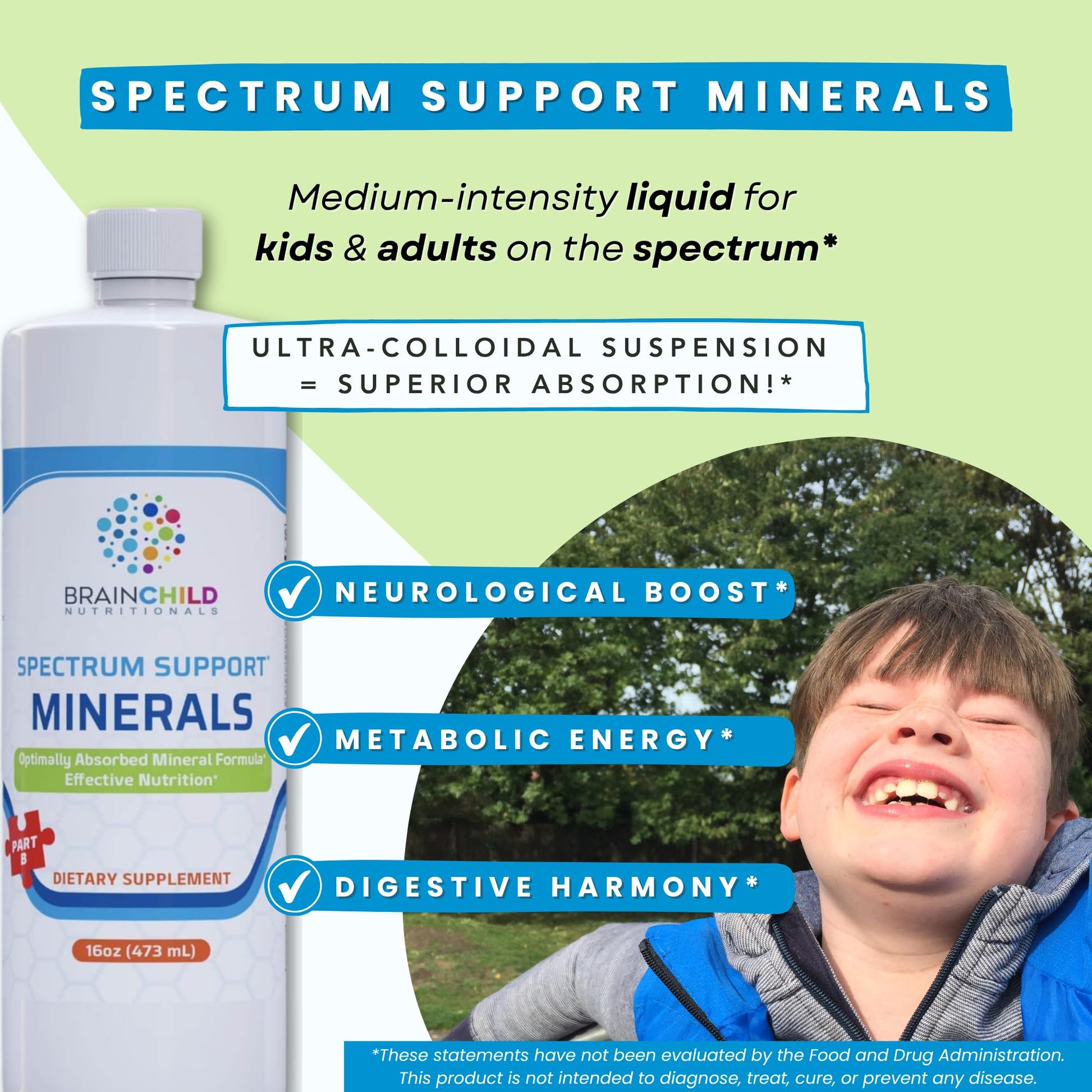 BrainChild Nutritionals Spectrum Support Minerals Liquid Supplement for Autism - Well Absorbed for Kids & Adults on the Spectrum, Ultra-Colloidal Suspension, Casein-Free, Unflavored 16oz BrainChild Nutritionals Au supplements