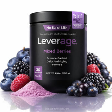 Leverage Mixed Berries Anti–Aging Supplement & Longevity Mix - Daily Wellness Multivitamin Powder with Hyaluronic Acid, L-Glycine & Magnesium for Skin, Energy, Cognitive Function & Joint–30 Servings Leverage Au supplements