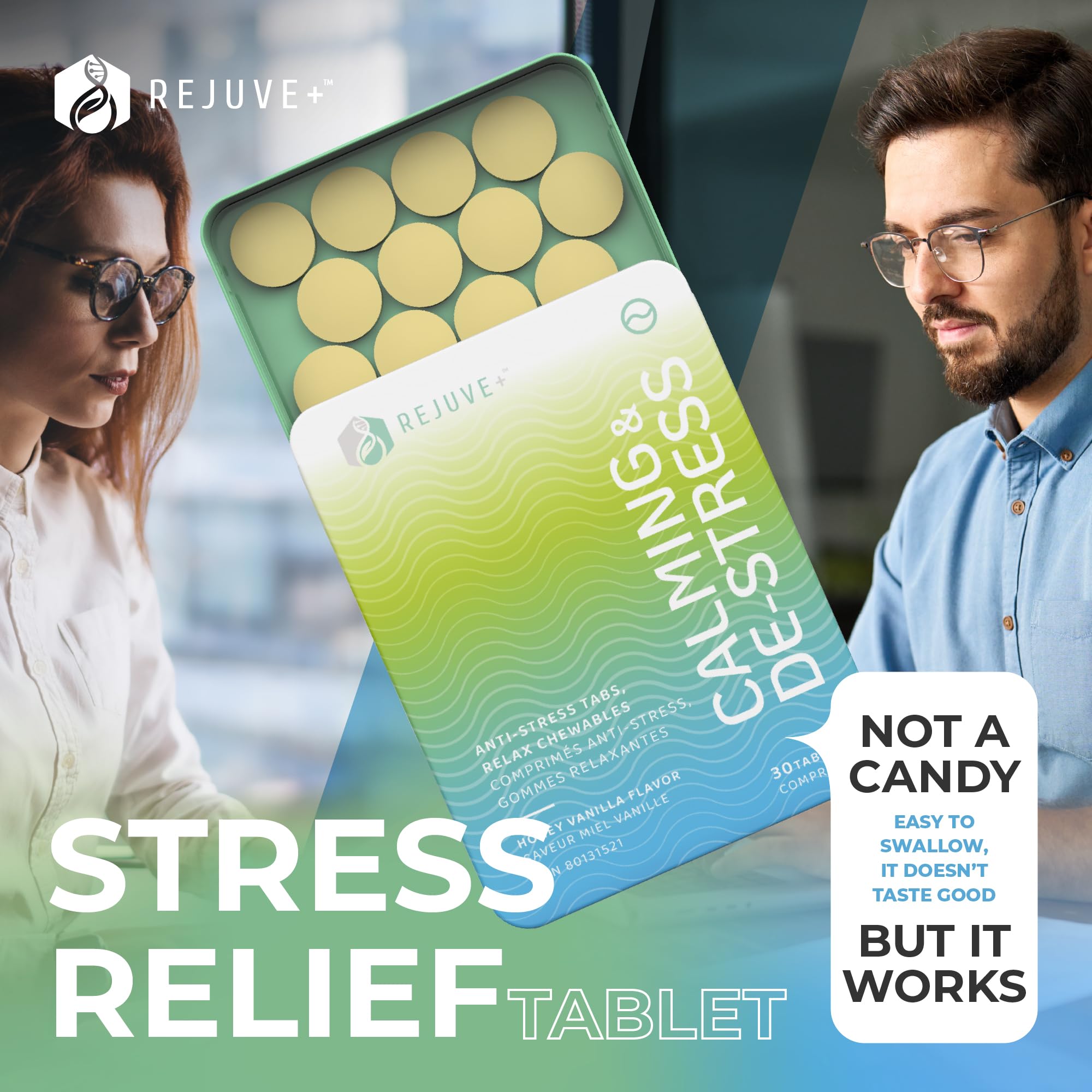 REJUVE+ Calm & Destress Nootropic Supplement – Brain Boost | L-Theanine, GABA, Ashwagandha, Vitamin D | Natural Stress Relief & Relaxation | Sleep Enhancer | Mood Enhancer | Honey Vanilla Flavor (1) REJUVE+ Au supplements