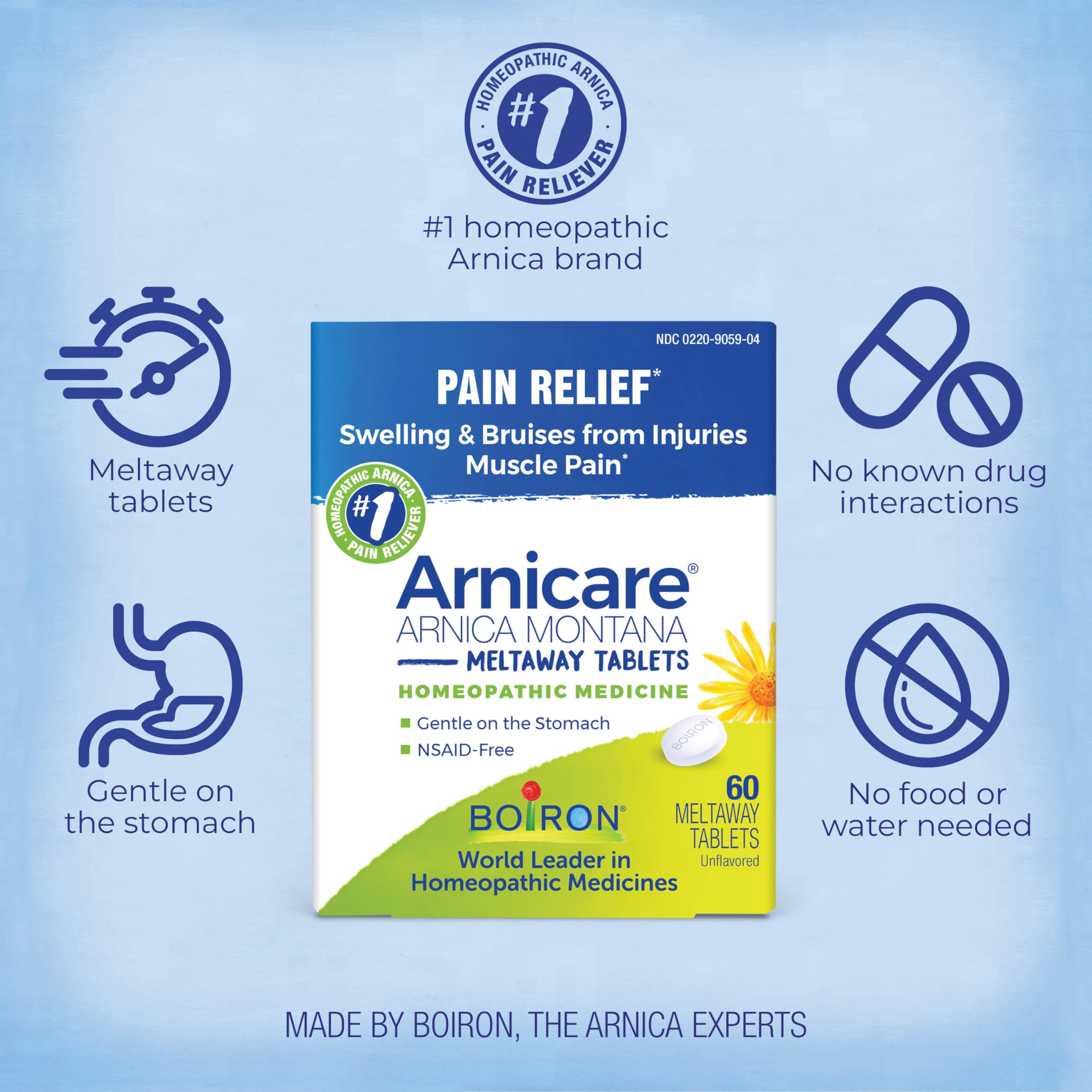 Boiron Arnicare Tablets for Pain Relief from Muscle Pain, Joint Soreness, Swelling from Injury or Bruises - 60 Count Boiron Au supplements