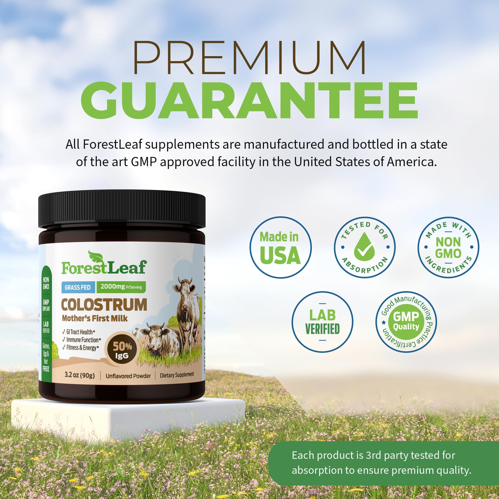 ForestLeaf Colostrum Powder 50% IgG Highest Pure Concentration, Grass Fed Colostrum Supplement for Gut Health, Immune Support and Muscle Recovery, Bovine Colostrum for Humans, Unflavored, 45 Servings ForestLeaf Au supplements