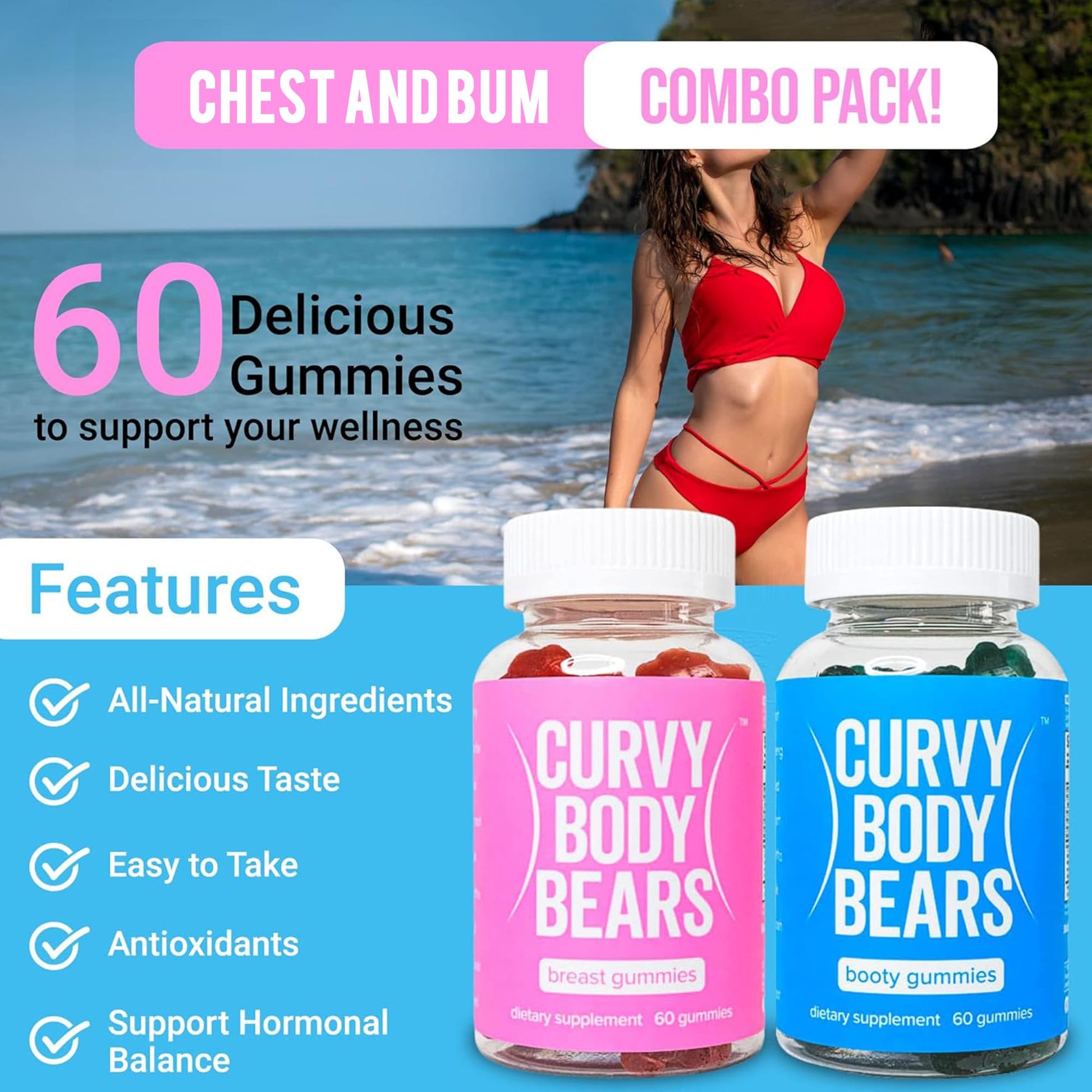 Curvy Body Bears Gummies Combo Pack - Chest and Bum Gummies - Workout Aid Curvy Body Bears Au supplements