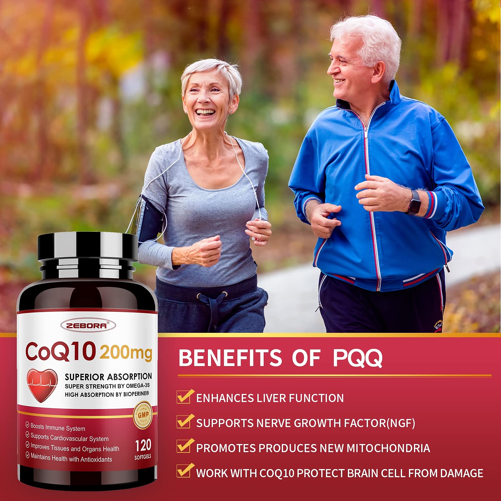 CoQ10-200mg-Softgels with PQQ, BioPerine & Omega-3, 120 Servings Coenzyme Q10 ZEBORA Au supplements