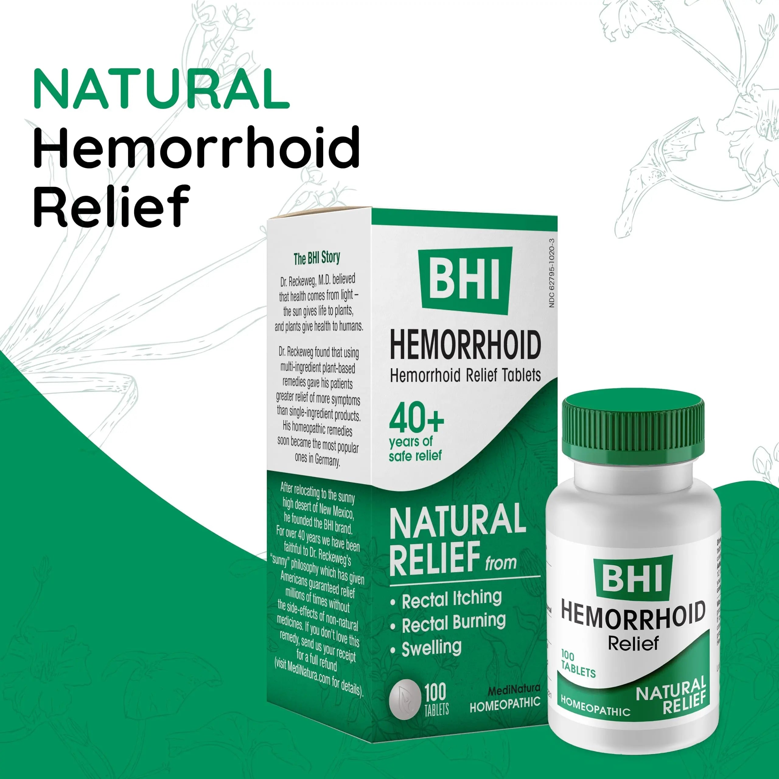 MediNatura BHI Hemorrhoid Relief - Natural Hemorrhoid Treatment for Relieving Rectal Itching - Daily Support - Chewable & Easy-to-Use Tablets - Plant-Based - 100 Count MediNatura Au supplements