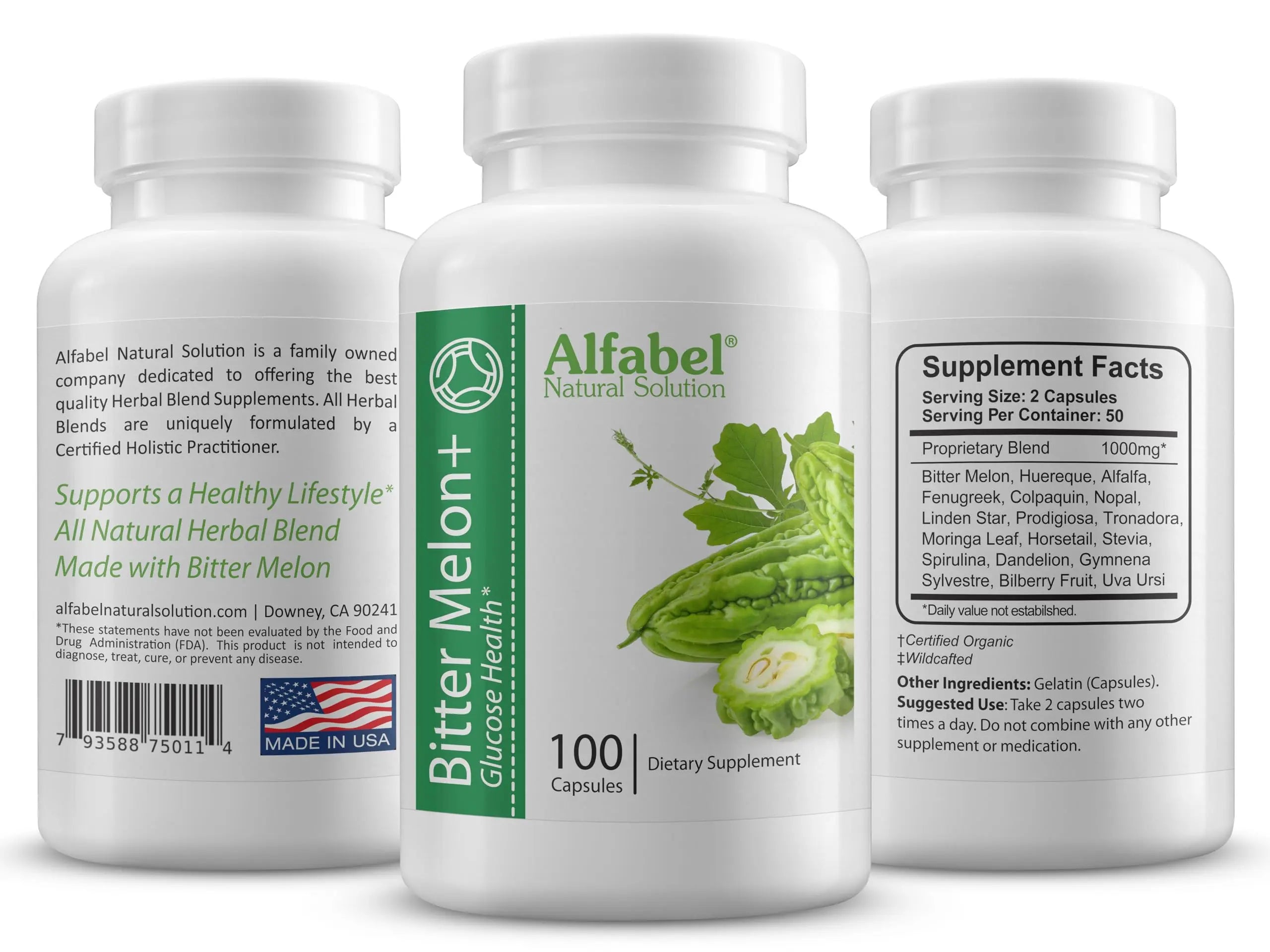 Bitter Melon Plus Herbal Blend - 18 Super Herbs - 100 Capsules - All Natural Glucose Health Alfabel Natural Solution Au supplements
