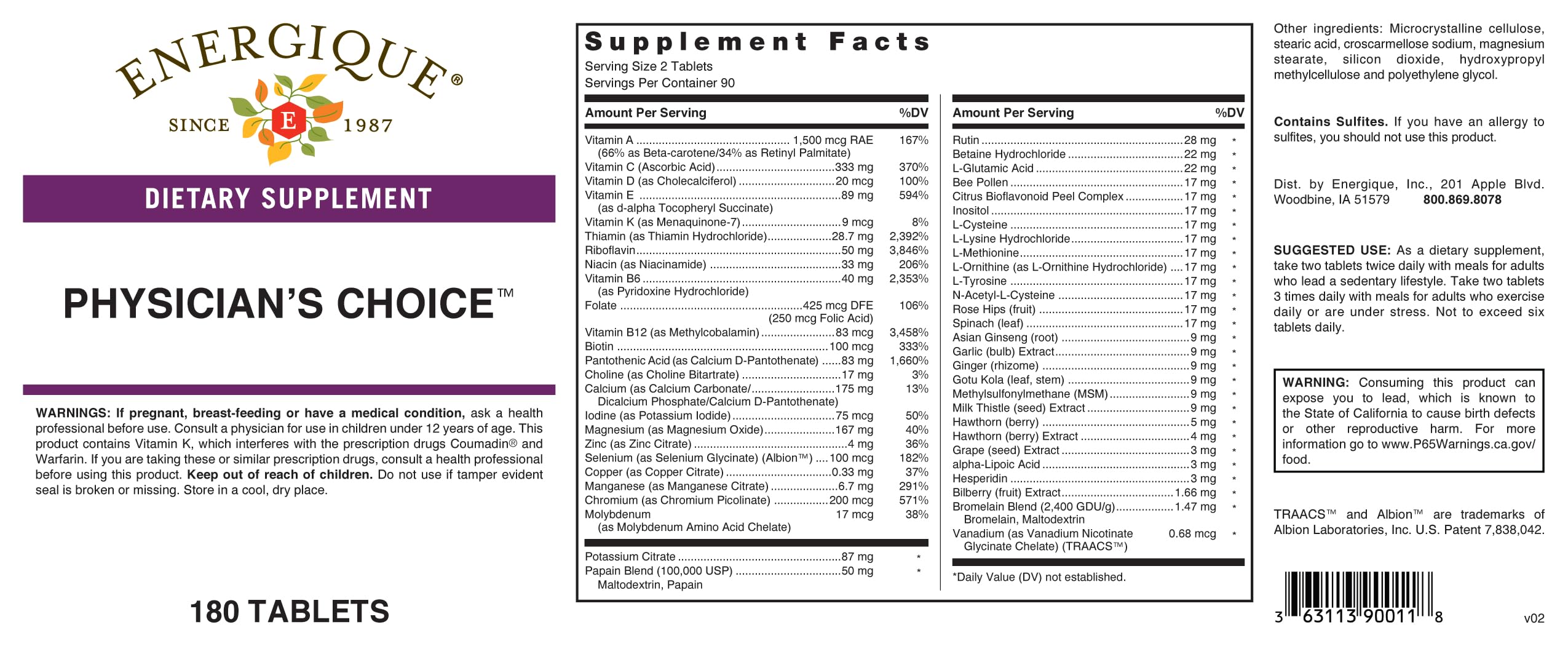 Energique Physician's Choice multivitamin Providing Optimal doses of Essential Vitamins and Minerals. Energique Au supplements