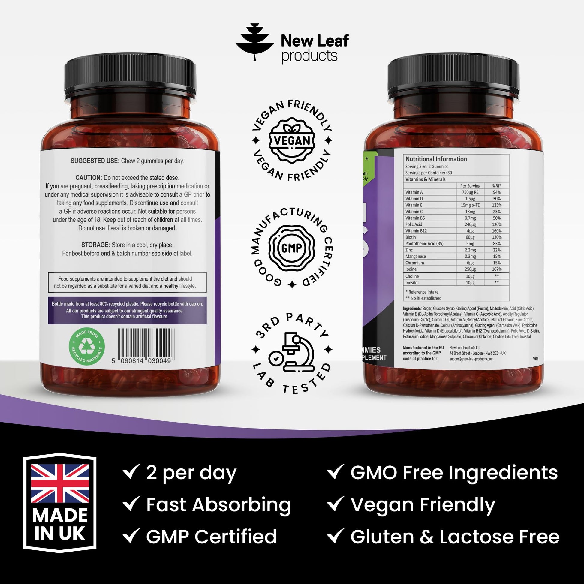 Multivitamin Gummies High Strength for Men Women - Vegetarian +14 Essential Vitamins NEW LEAF PRODUCTS Au supplements