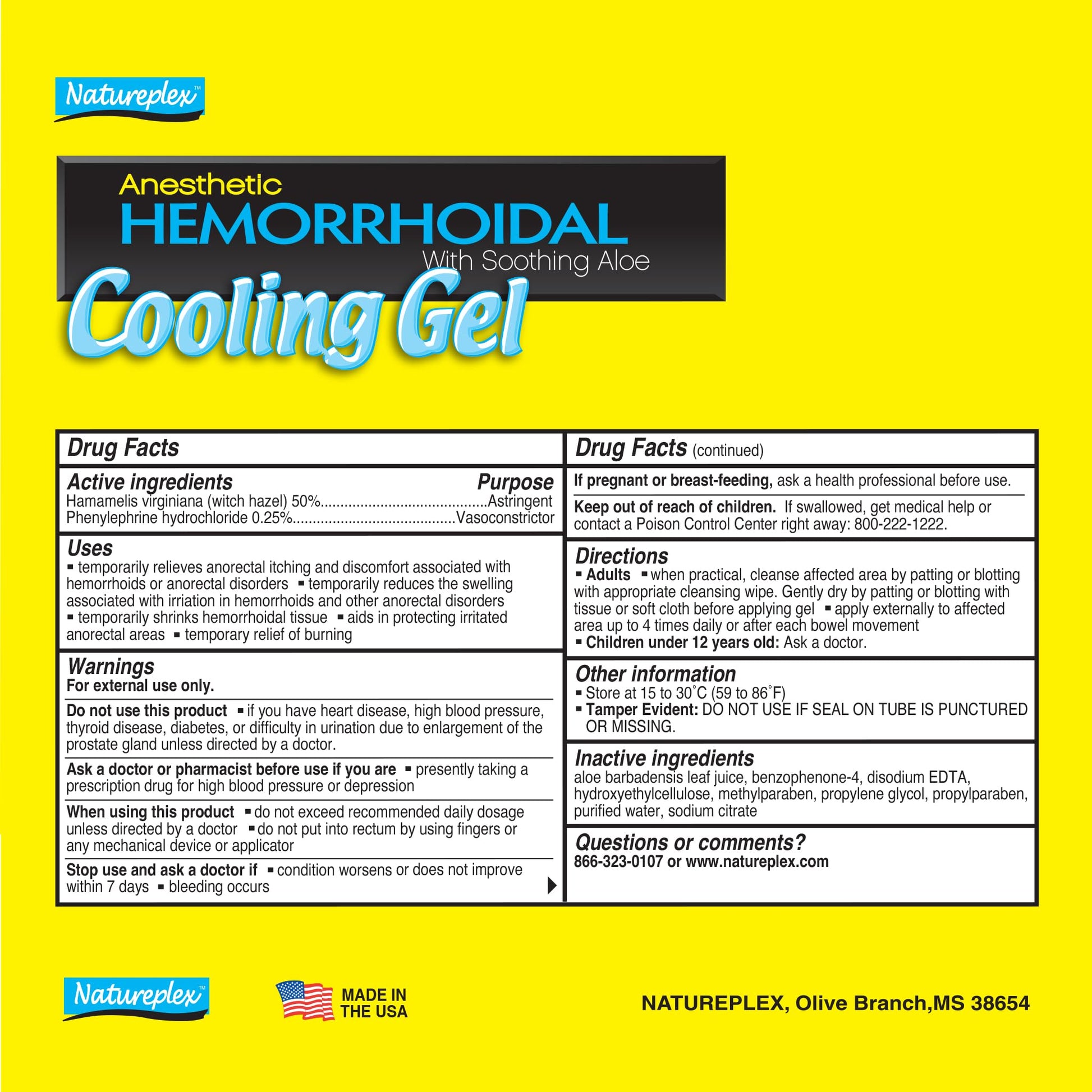 Natureplex Hemorrhoidal Cooling Gel with Witch Hazel, Aloe, and Phenylephrine for Maximum Relief, 0.9 oz (Pack of 4) - Made in USA Natureplex Au supplements
