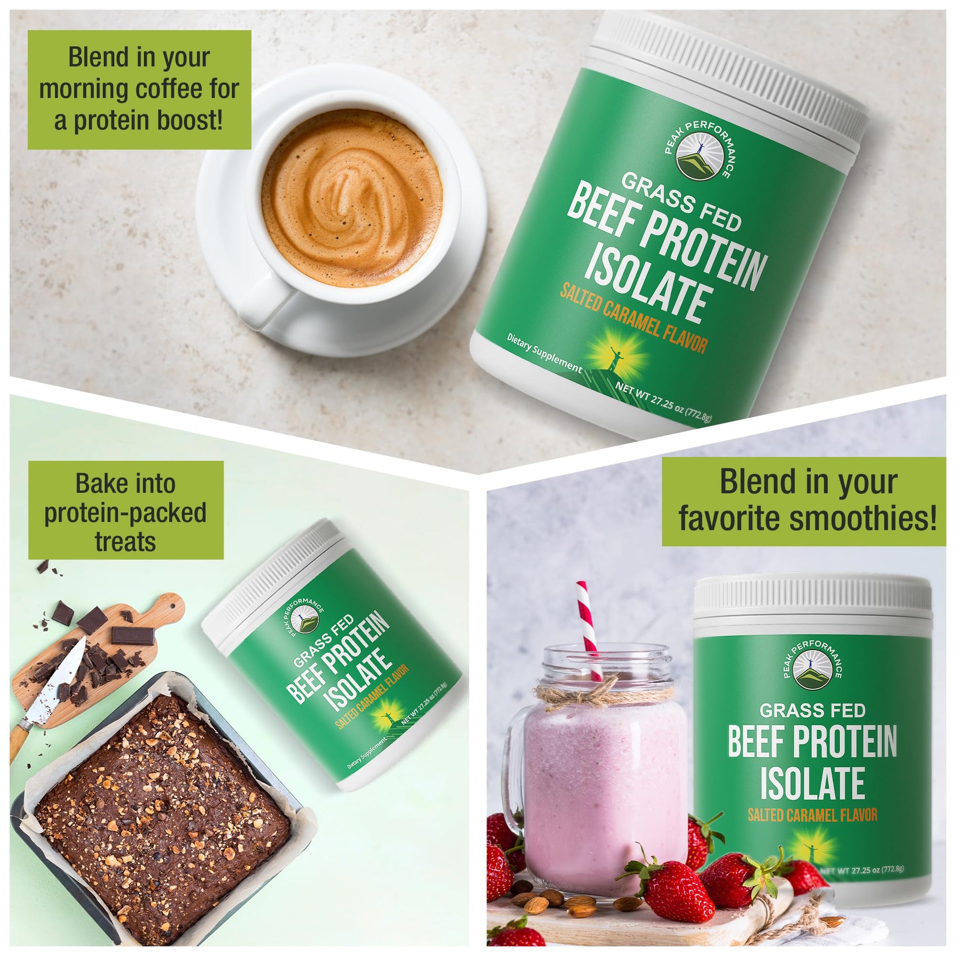 Grass Fed Beef Protein Powder - Lactose Free Great Tasting Beef Protein Isolate. Complete Animal Based Non Dairy Paleo Carnivore Supplement for Prime Muscle Building. No Whey. Salted Caramel Flavor Peak Performance Au supplements