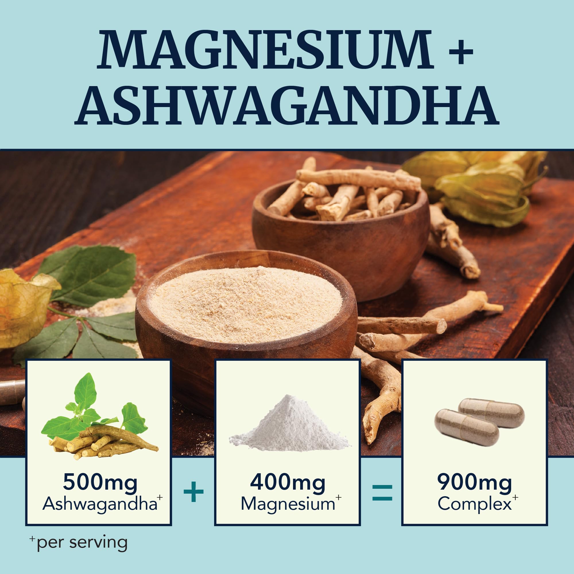 Magnesium Ashwagandha | Calming Magnesium Supplement for Adults | Relax, Rest, Calm Mood & Sleep Support | Mag Citrate & Oxide 400 mg + Ashwagandha 500 mg | Muscle Health & Stress Relief | 120 Ct Nobi Nutrition Au supplements