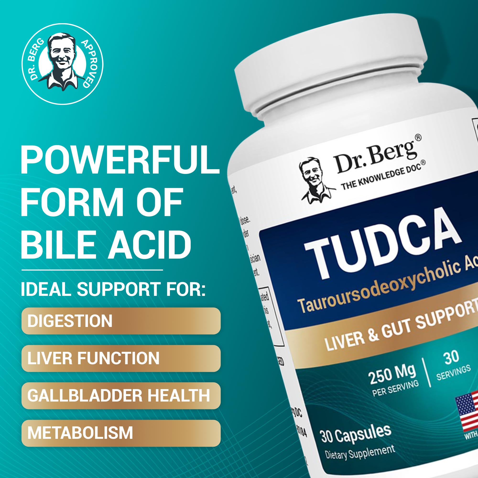 Dr. Berg TUDCA Supplement (Tauroursodeoxycholic Acid) - Powerful Formula for Liver Health, Bile Flow, Gallbladder Support, and Digestive Health* - 30 Capsules Dr. Berg Nutritionals Au supplements