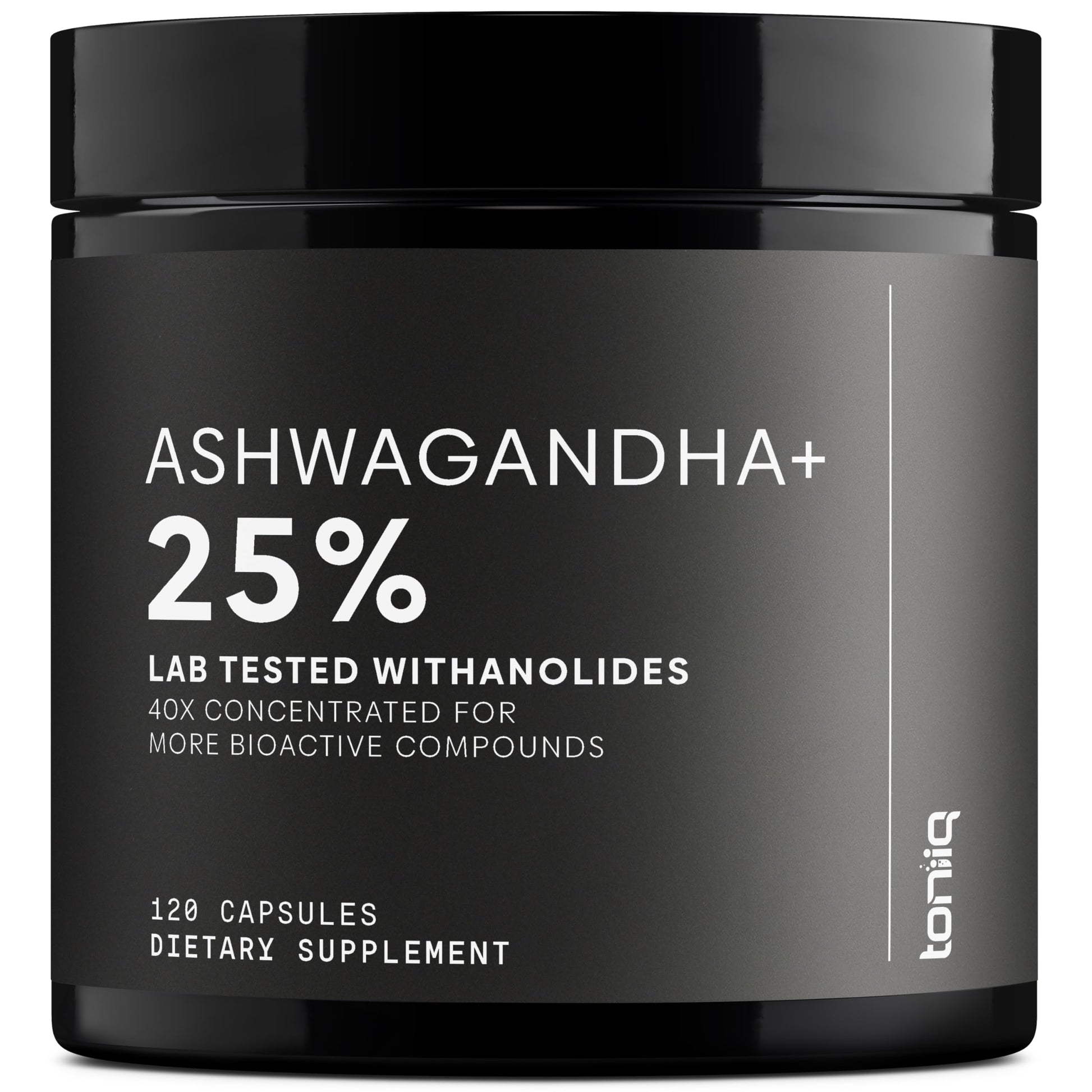 Toniiq Ashwagandha – 40:1 Concentrated Extract – 25% Withanolides – Wild Harvested in India – Highly Bioavailable with Black Pepper – Third-Party Tested – 120 Capsules - 1,300mg per Serving Toniiq Au supplements