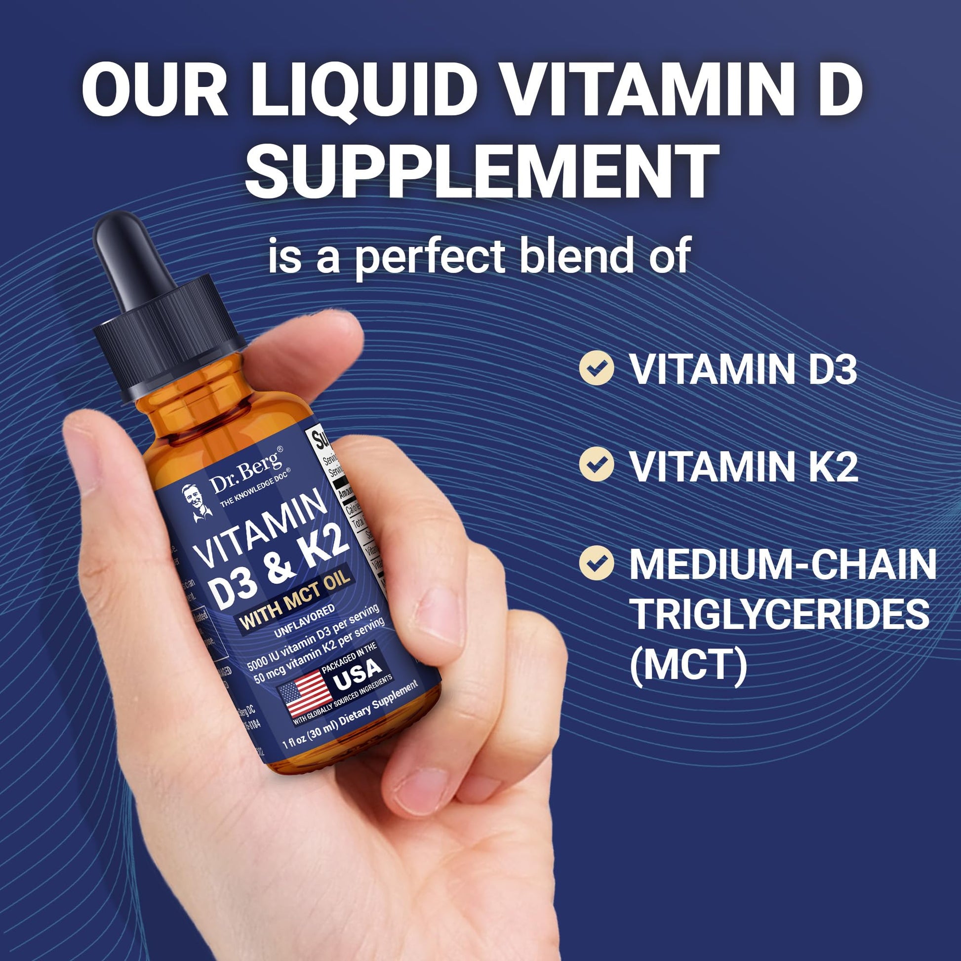 Dr. Berg Maximum Strength Vitamin D3 K2 Liquid Drops with MCT Oil – 5,000 IU Liquid Vitamin D3 with K2 – Supports Strong Bones, Heart, Energy, Immunity, and Overall Vitality* - Unflavored 1 Fl Oz Dr. Berg Nutritionals Au supplements