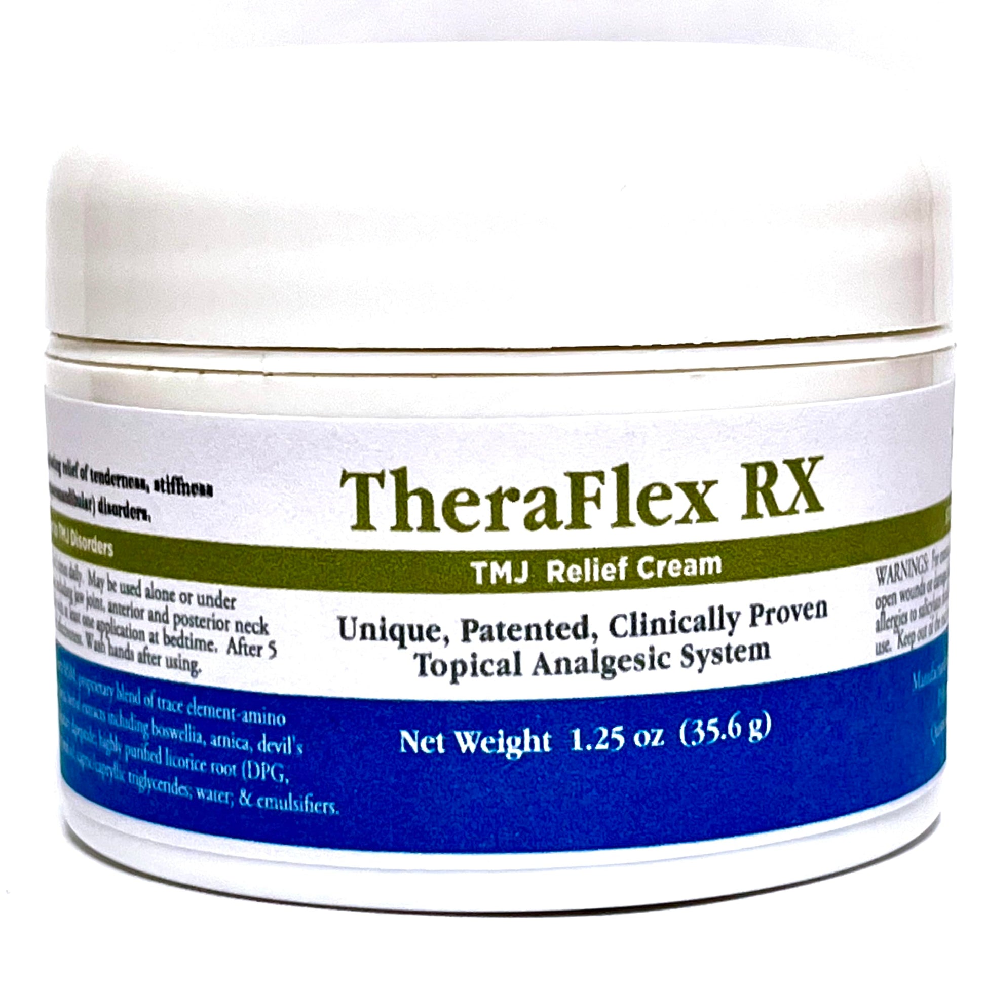 Theraflex RX® TMJ Cream (Doctor Formulated). This is a Patented Topical Cream which Provides Masseter Muscle and temporomandibular Joint Relief (TMJ) Theraflex RX Au supplements