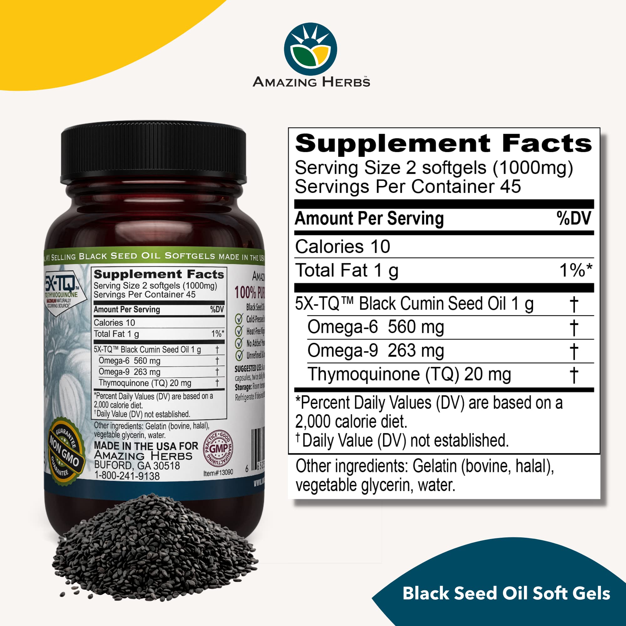 Amazing Herbs Premium Black Seed Oil Capsules - Cold Pressed Nigella Sativa Aids Amazing Herbs Au supplements
