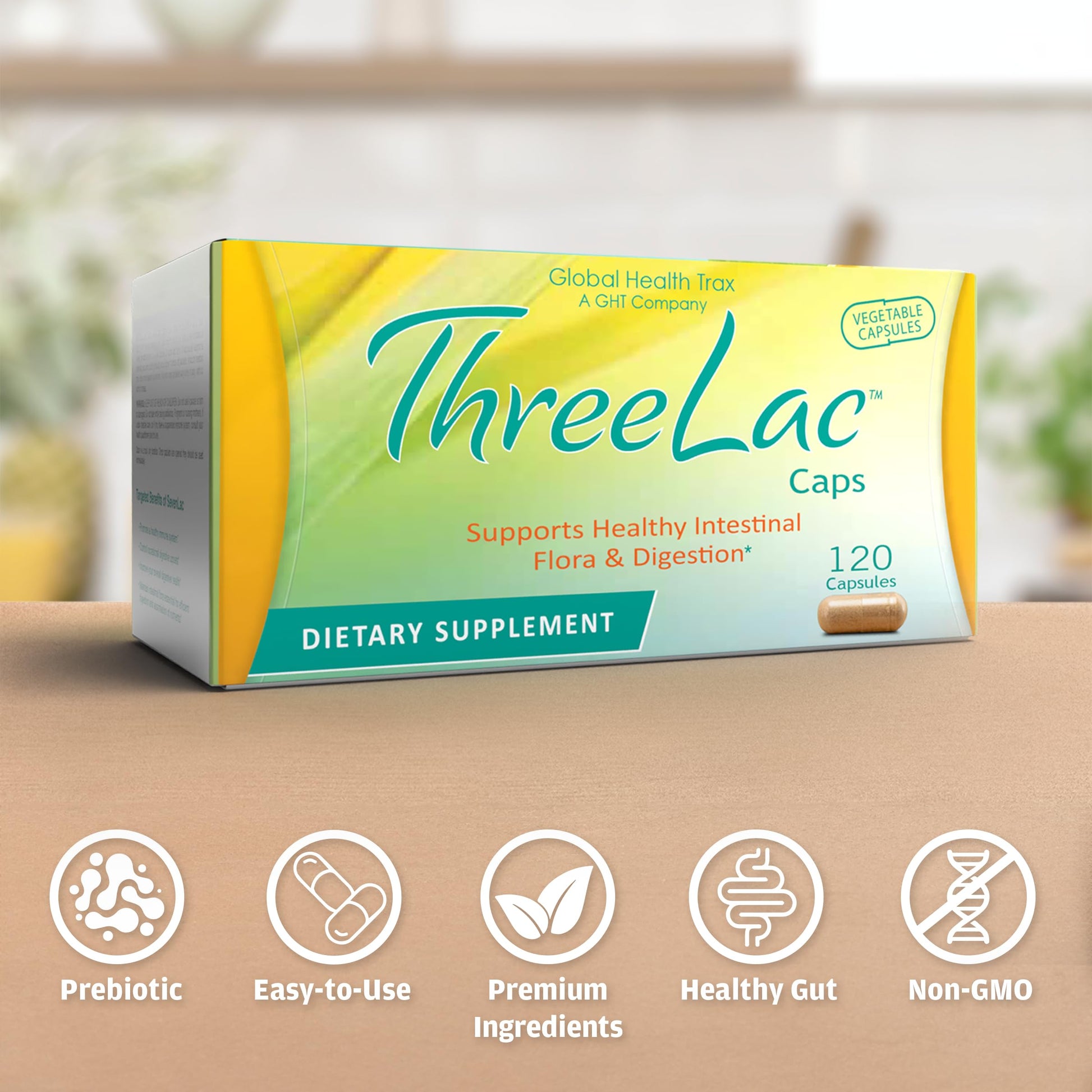 Global Health Trax GHT - ThreeLac Probiotic Capsules, 120 Count - Comprehensive Digestive Support for Men, Women, and Children - Immune System and Gut Balance, Non-GMO ght Global Health Trax Au supplements