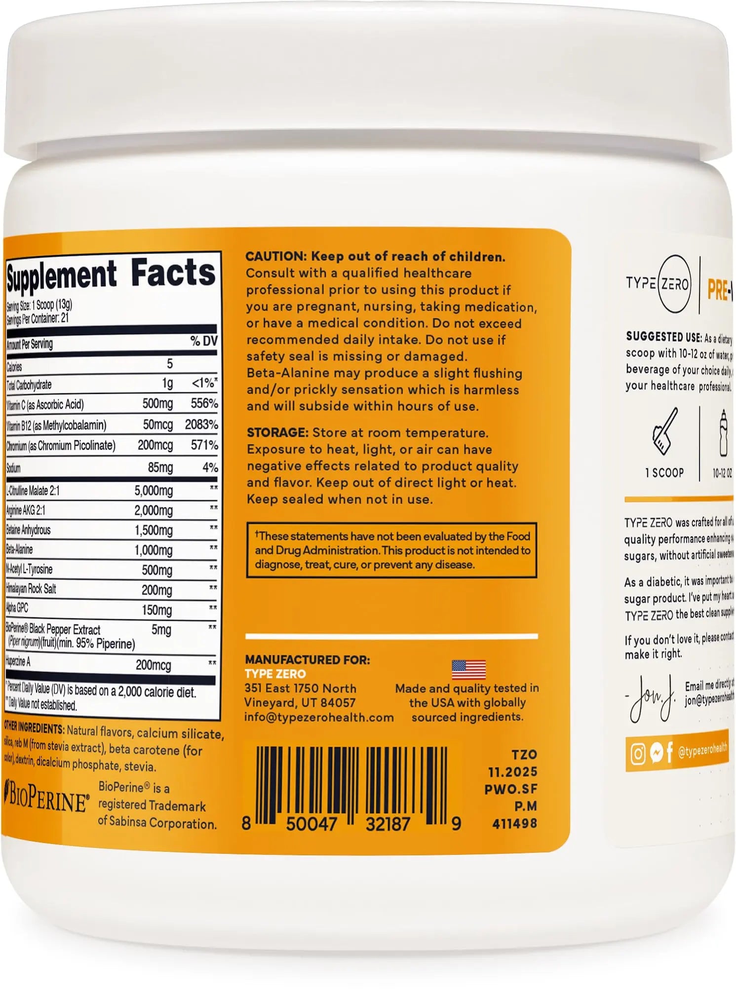 Type Zero Clean Stim Free Pre Workout Powder + Nitric Oxide Booster with L-Citrulline Malate, Arginine AKG, Beta Alanine - Caffeine & Stimulant Free - Pineapple Mango Flavor, 21 Servings Type Zero Au supplements