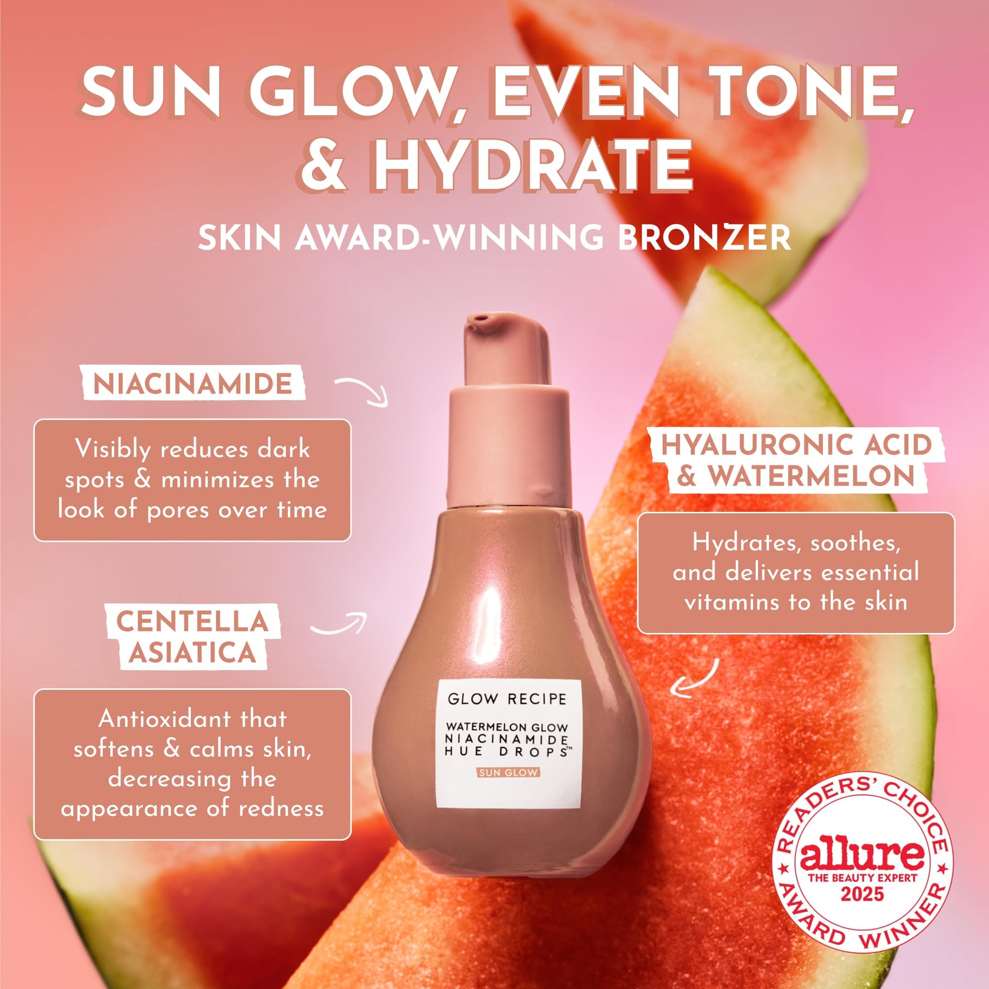 Glow Recipe Hue Drops Bronzing Drops, Tinted Face Serum, Glow Primer + Liquid Highlighter, Niacinamide + Hyaluronic Acid, Radiant Warm Glow, Sunglow (40ml) Glow Recipe Au supplements