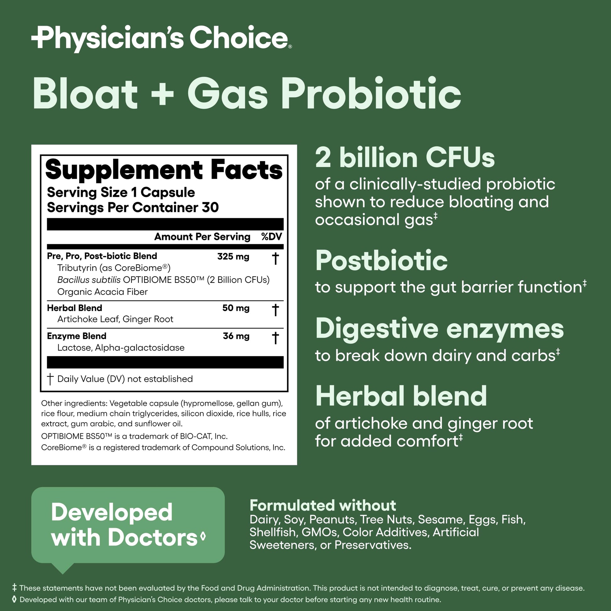 Physician's CHOICE Bloat & Gas Probiotic 5-in-1 Proactive Support + Daily Relief - Digestion & Gut Health- Herbals, Digestive Enzymes, Post & Prebiotics - Gas Relief for Adults - Women & Men - 30ct Physician's CHOICE Au supplements
