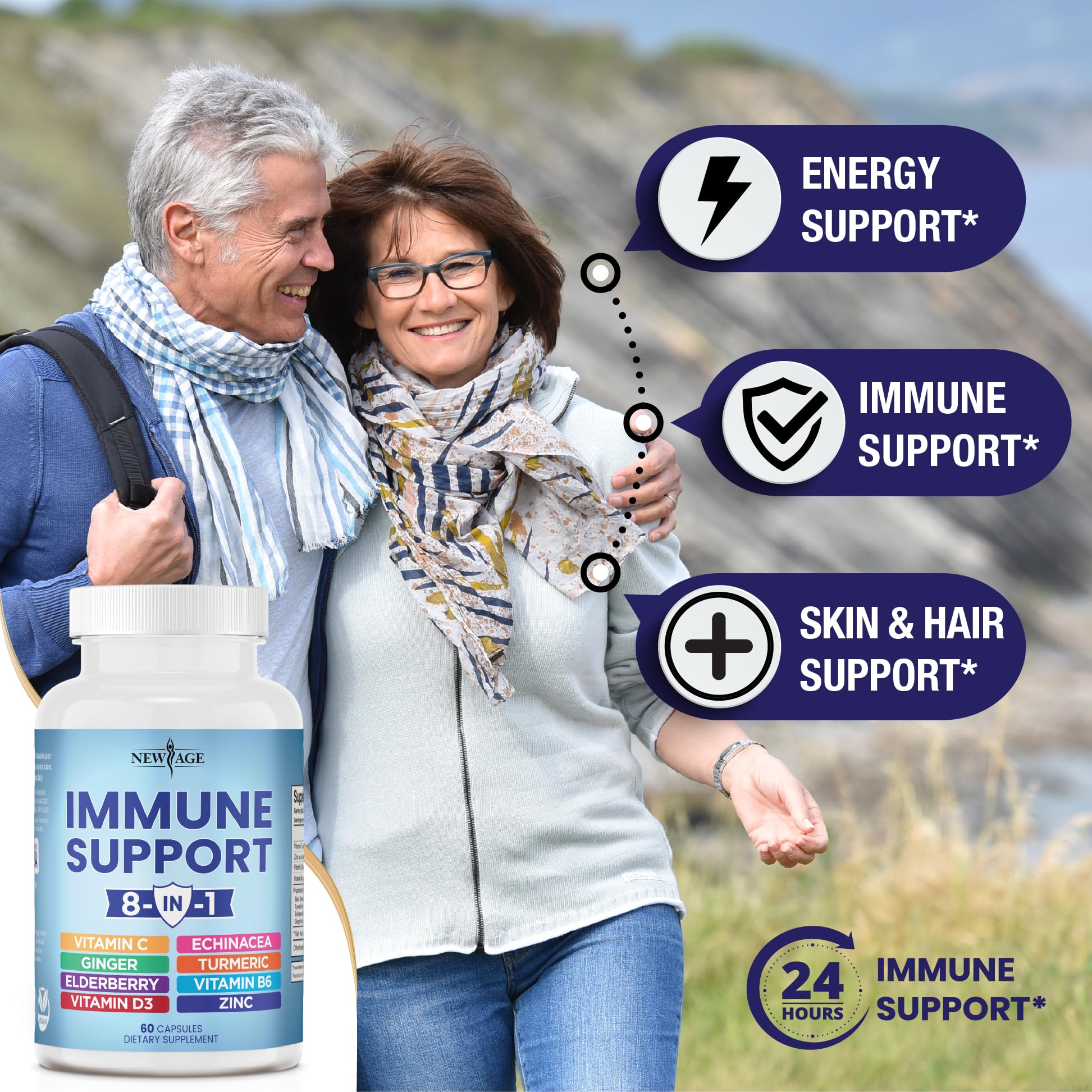 NEW AGE 8 in 1 Immune Support Booster Supplement with Echinacea, Vitamin C NEW AGE Au supplements