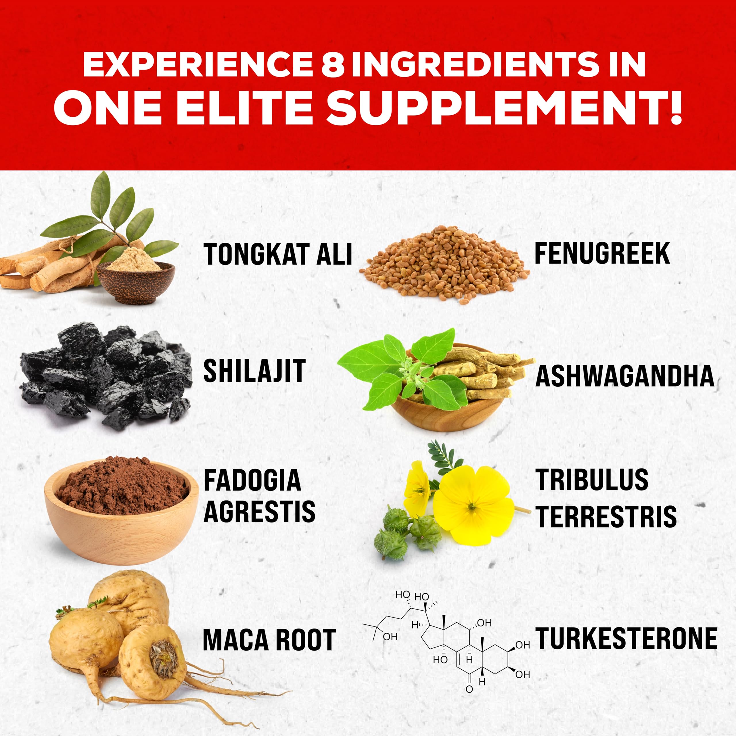 Shilajit 3000mg Tongkat Ali 15,000mg Fadogia Agrestis 1000mg Maca Root 2000mg Ashwagandha 4000mg Fenugreek 1500mg Tribulus Terrestris 500mg Turkesterone 500mg, 8-in-1 Supplement Blend for Men Novo Blends Au supplements