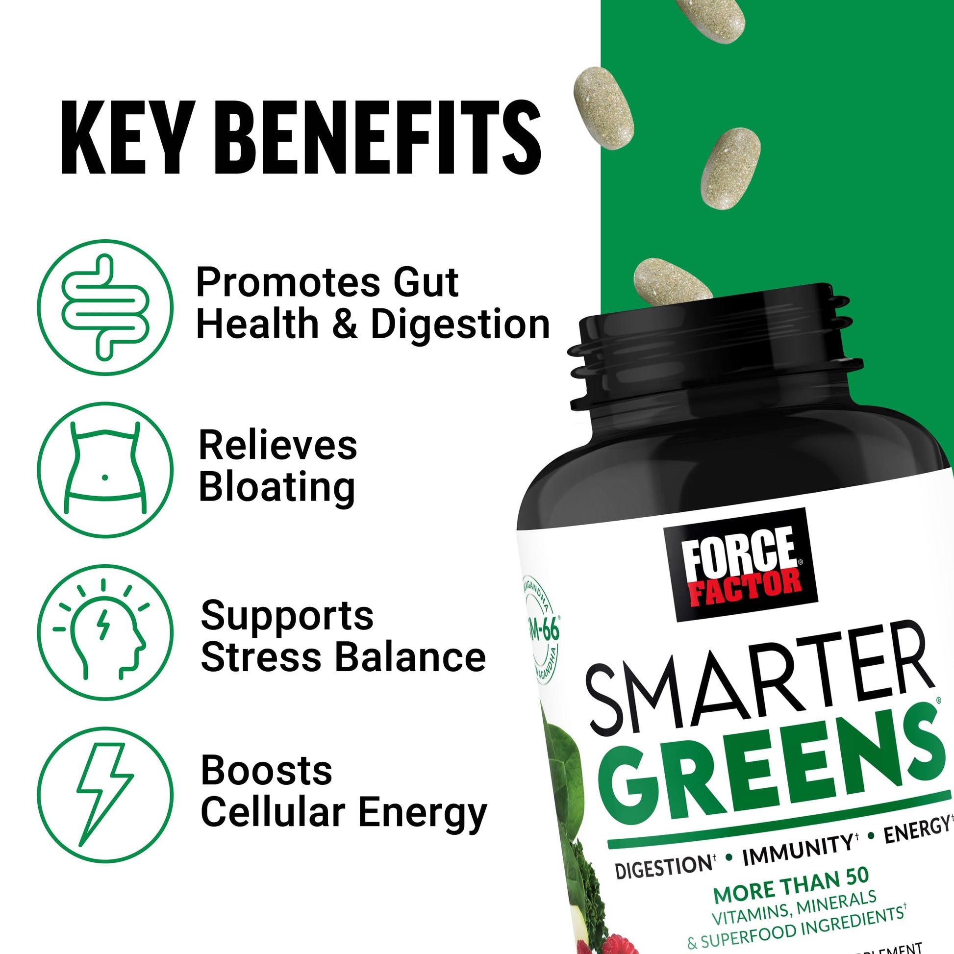 FORCE FACTOR Smarter Greens Tablets, Greens Supplement with 25+ Superfoods and Antioxidants to Improve Digestion, Reduce Stress, Strengthen Immunity, and Support Metabolism, 90 Tablets Force Factor Au supplements