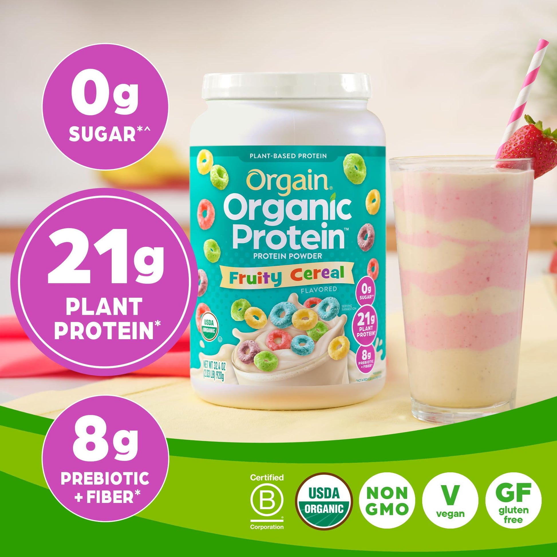 Orgain Organic Vegan Protein Powder, Fruity Cereal - 21g Plant Based Protein, Gluten Free Orgain Au supplements