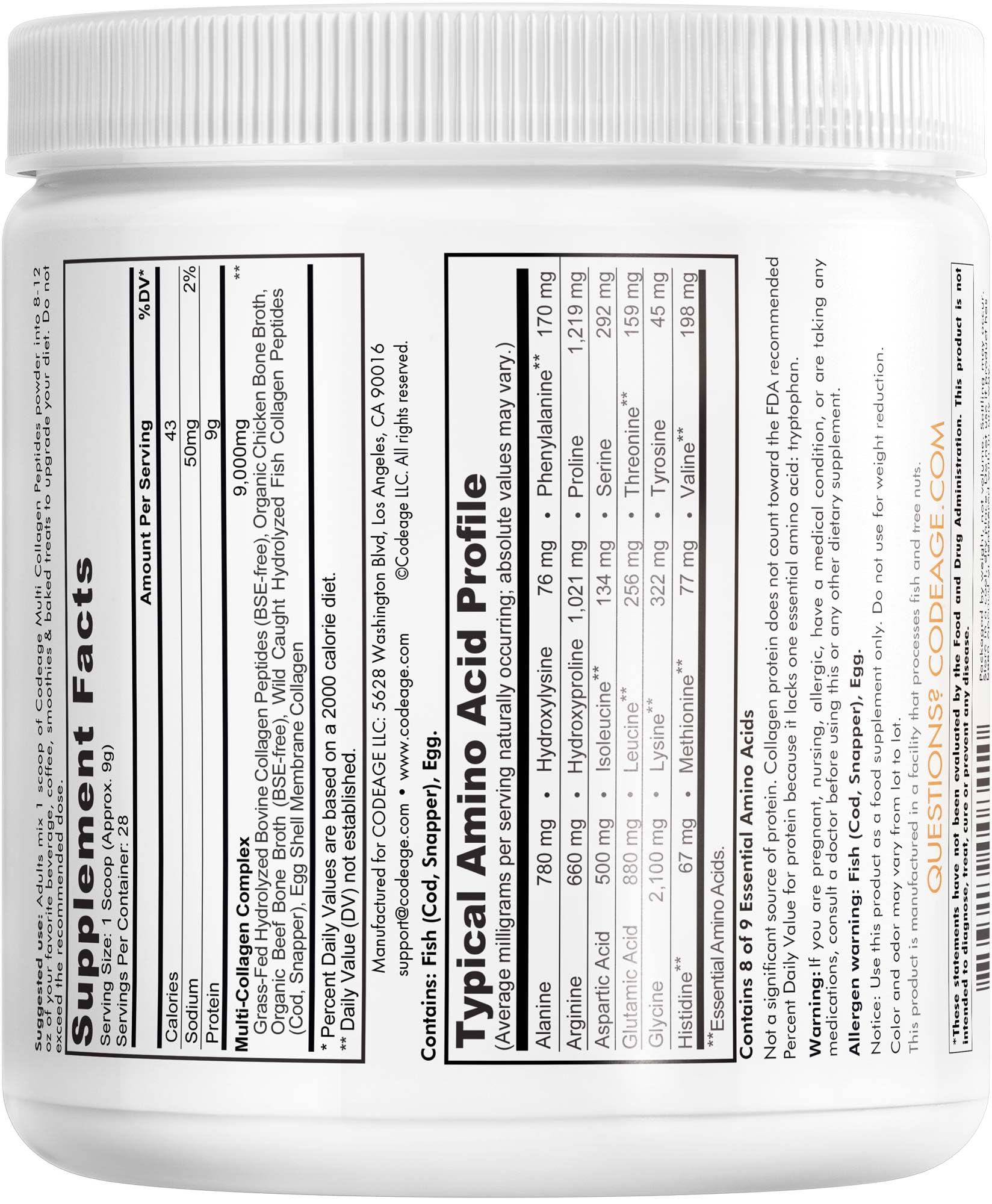 Codeage Multi Collagen Protein Powder Peptides, Hydrolyzed, Type I, II, III, V, X Grass Fed All in One Super Bone Codeage Au supplements