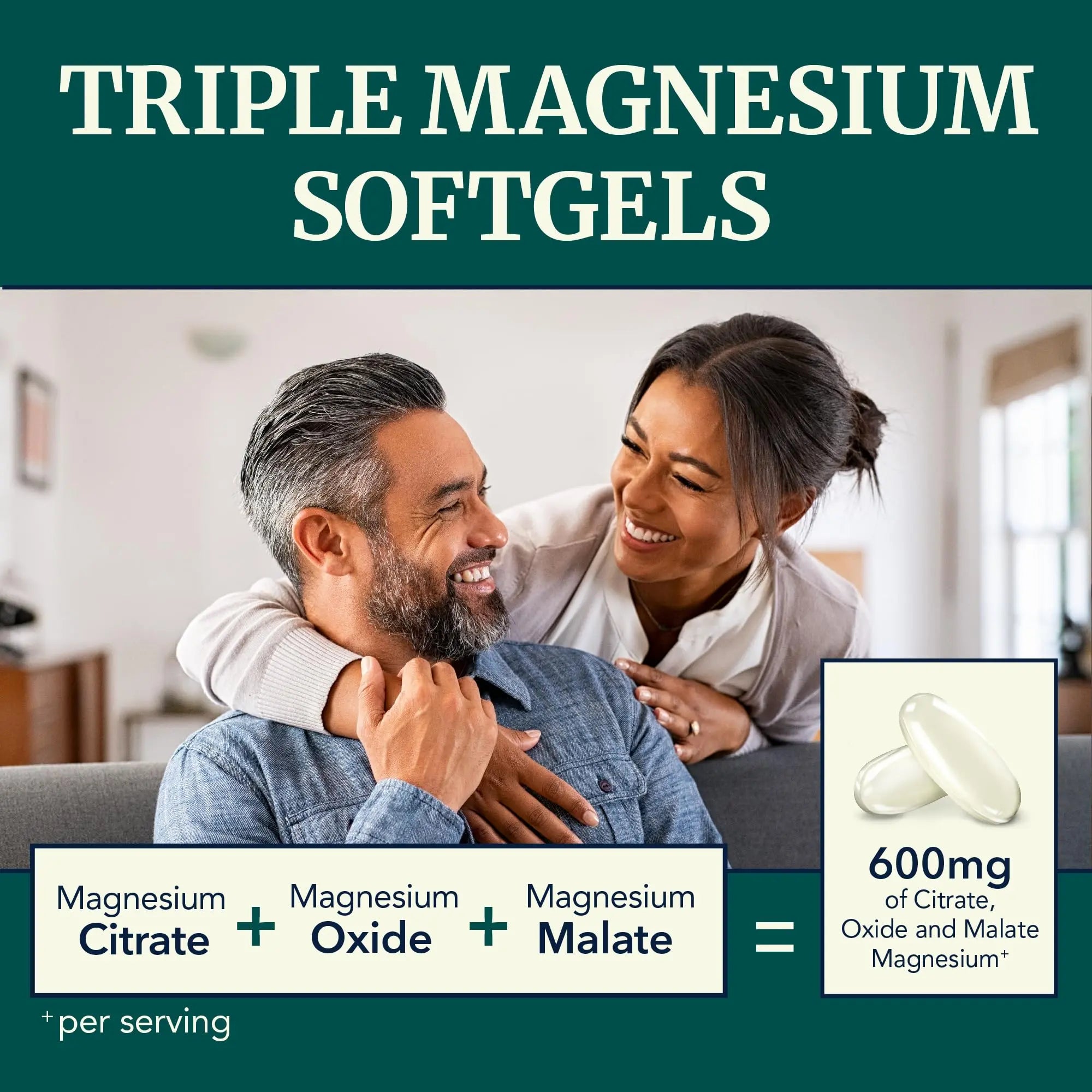 Triple Magnesium Softgels | Citrate, Malate, & Oxide | Highly Absorbable Magnesium Supplement for Digestion, Calm, Leg Cramps, & Sleep Support | 300mg Complex | Easy to Swallow Soft Gels | 60 Count Nobi Nutrition Au supplements