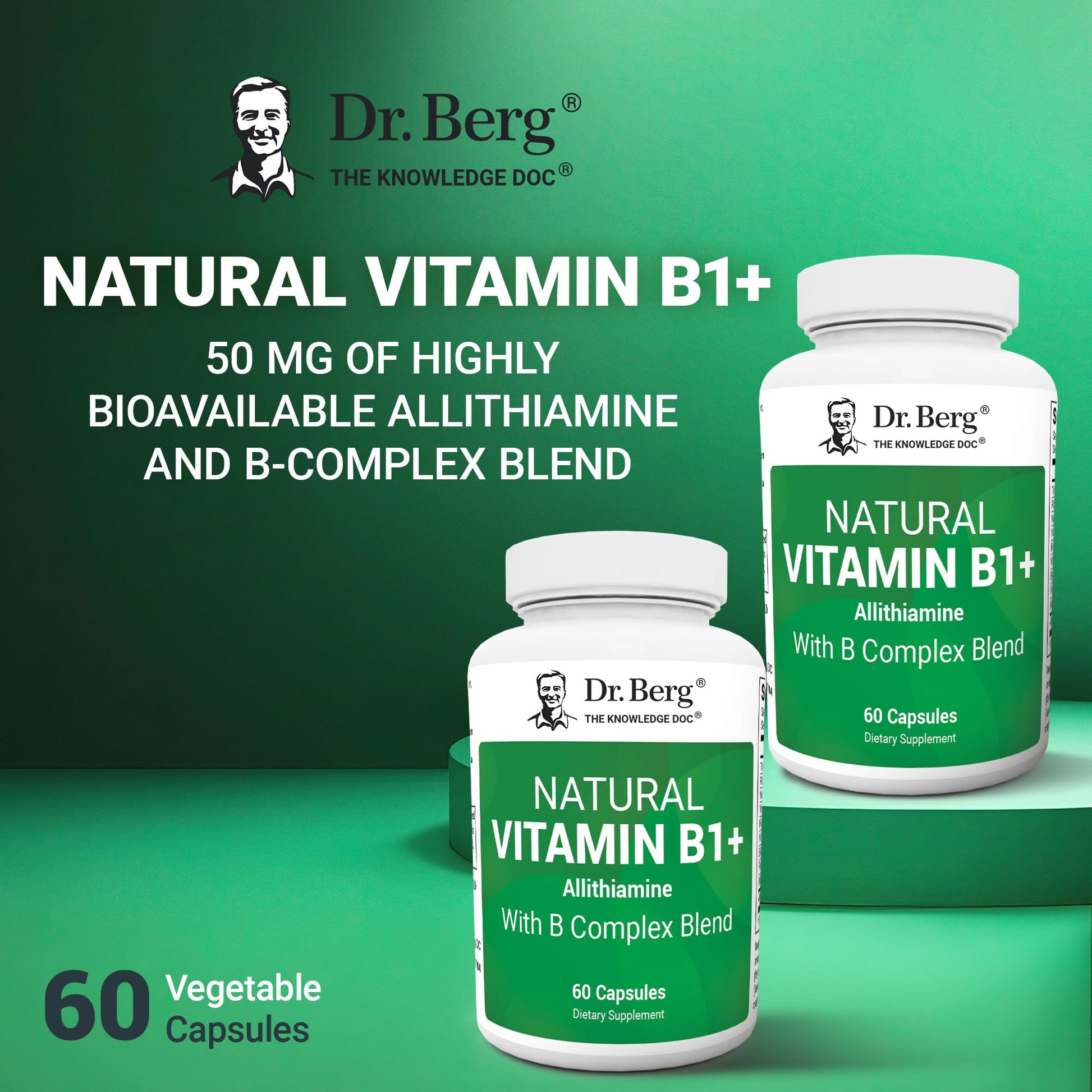 Dr. Berg Natural Vitamin B1 B6 B12 Complex - Allithiamine Vitamin B1 Supplement with 8 Essential Vitamin B Complex for Men & Women Including Thiamin, Niacin, Folate, Magnesium & More - 60 Capsules Dr. Berg Nutritionals Au supplements