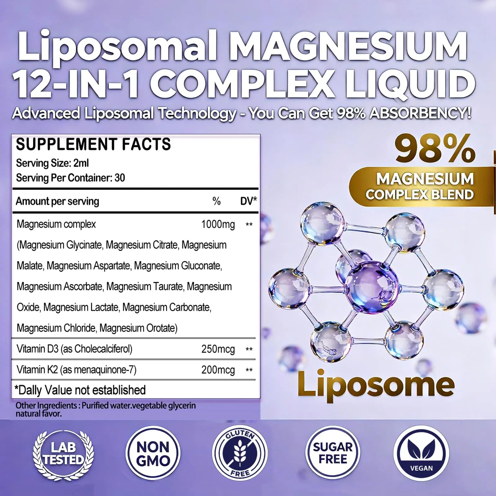 Magnesium 12 in 1 Complex 1000mg Supplement for Women & Men, High Absorption Liquid Magnesium W/Glycinate Citrate Malate Taurate Oxide Aspartate Orotate, Calm Magnesium for Sleep Muscle Heart Support GLOVVUUP Au supplements
