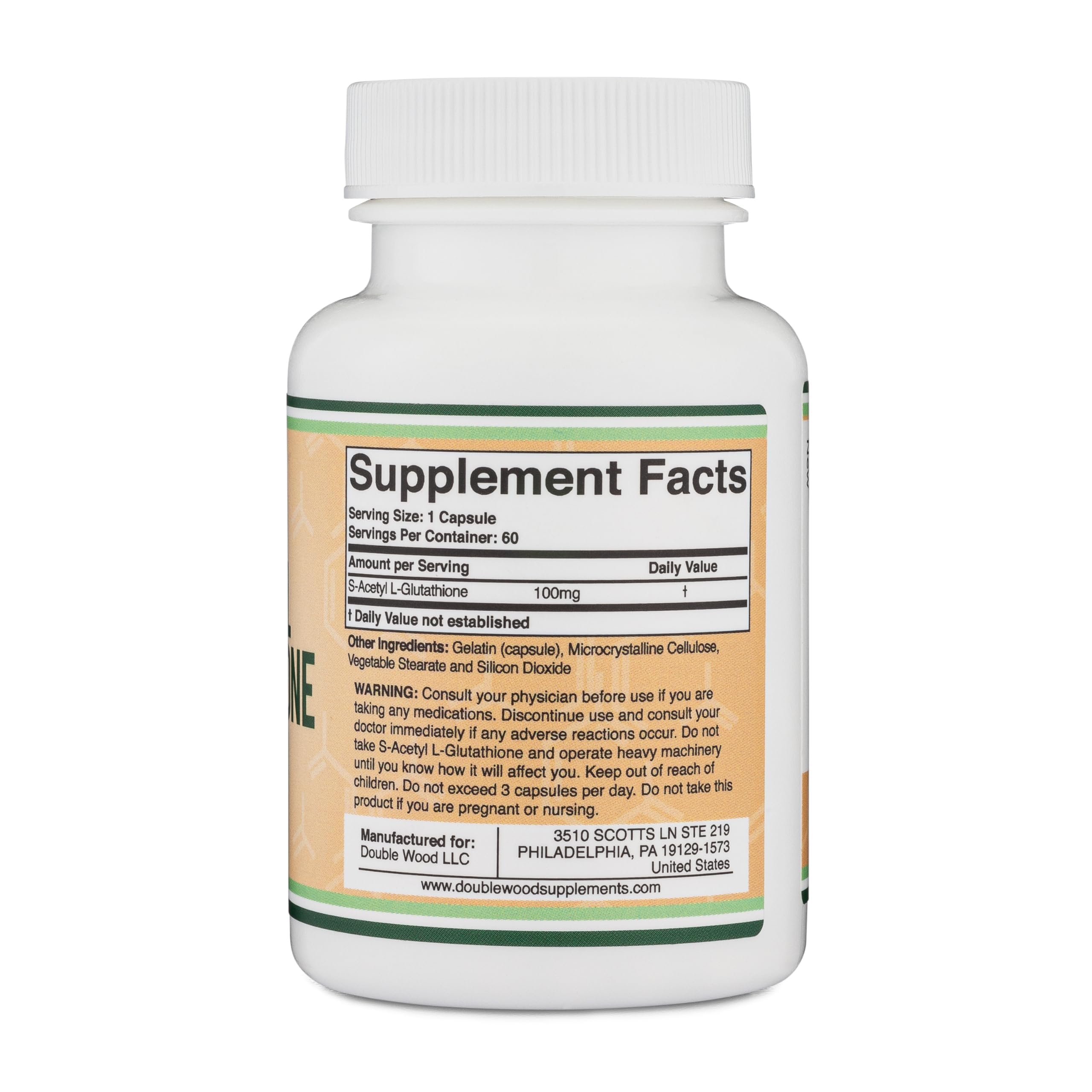S-Acetyl L-Glutathione Capsules - 100mg, 60 Count (Acetylated Glutathione Antioxidant - More Absorbable Than Glutathione and Liposomal Glutathione, Non-GMO and Gluten Free) by Double Wood