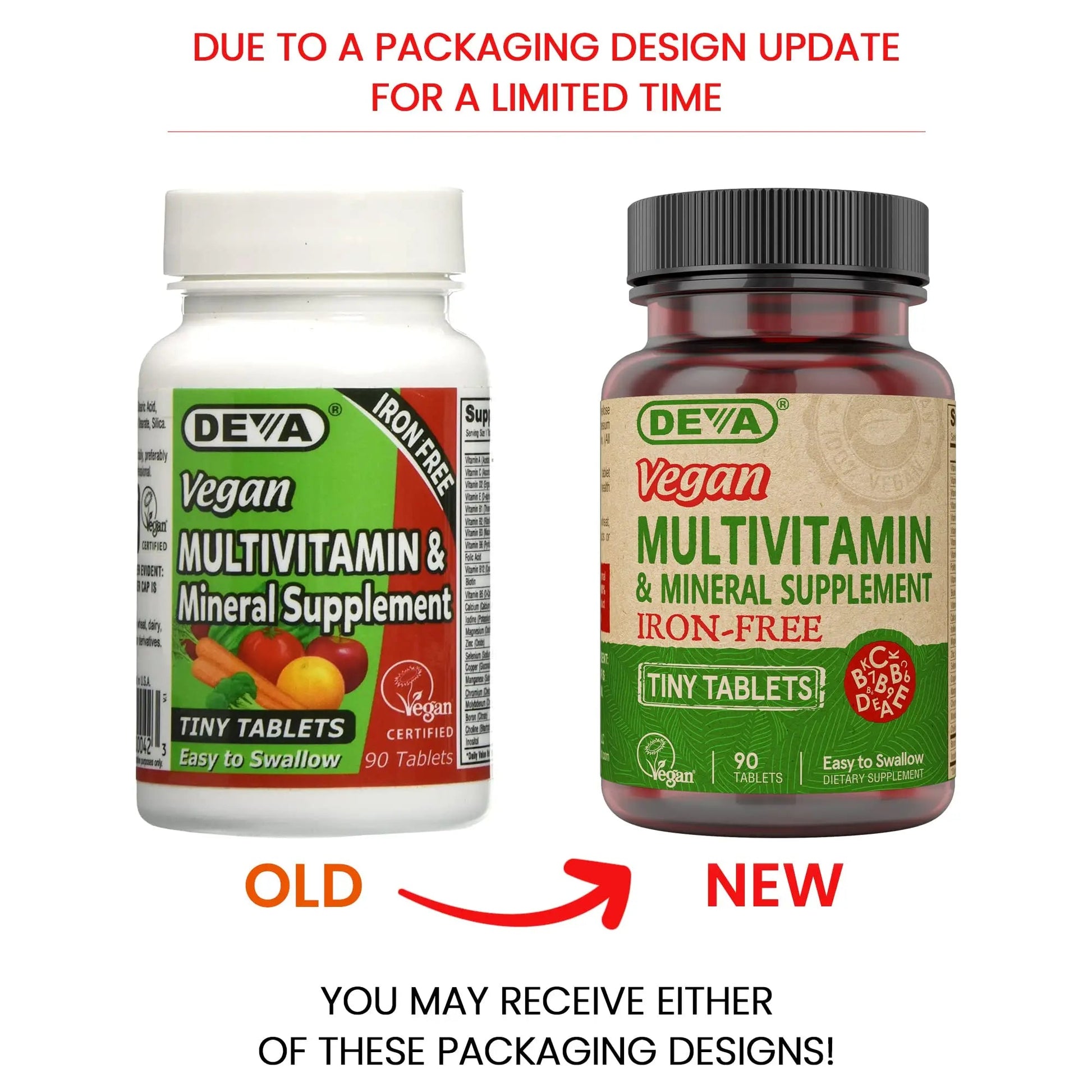 DEVA Vegan Iron-Free Multivitamin & Mineral Supplement, Vitamin C, D2, E & B-Complex, Biotin, 90 Tiny Tablets DEVA Au supplements