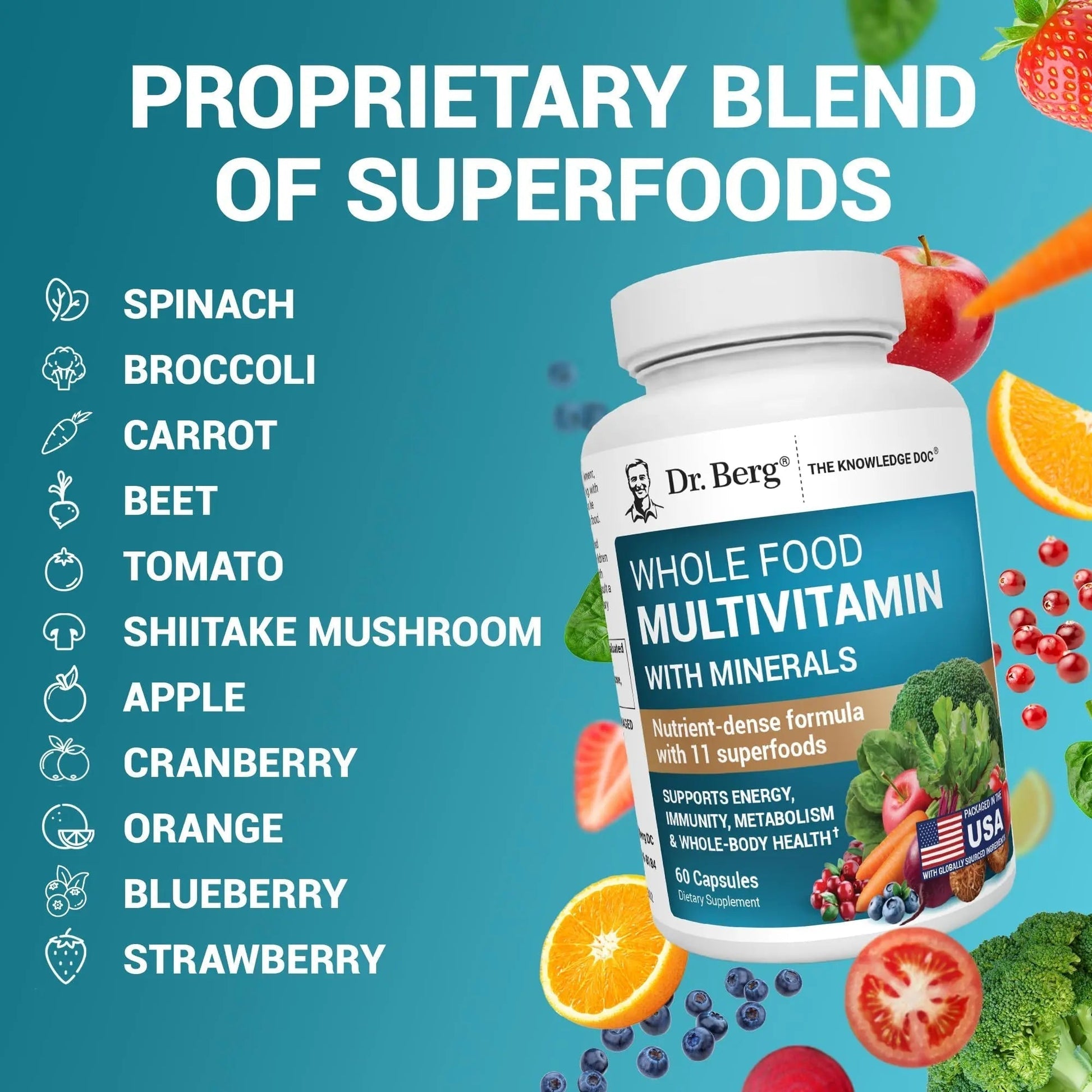 Dr. Berg Whole Food Multivitamin with Minerals - Daily Multivitamin for Men and Women - Includes Premium Whole Food Fruits and Vegetable Blend Dr. Berg Nutritionals Au supplements