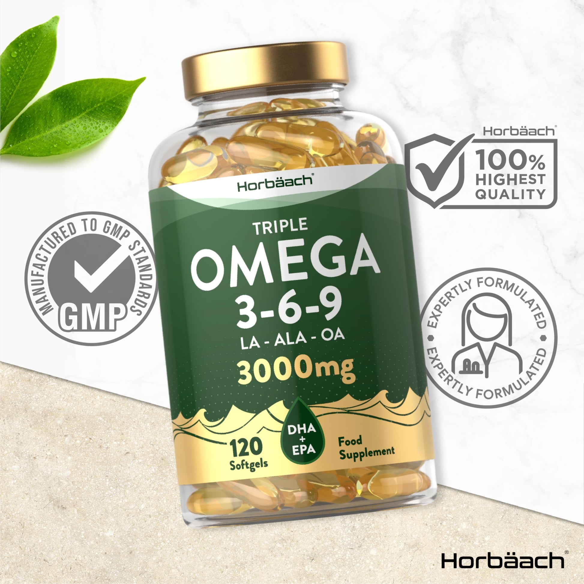 Omega 3 6 9 Capsules High Strength | 3000mg | 120 Softgels | Triple Omega 369 Horbäach Au supplements